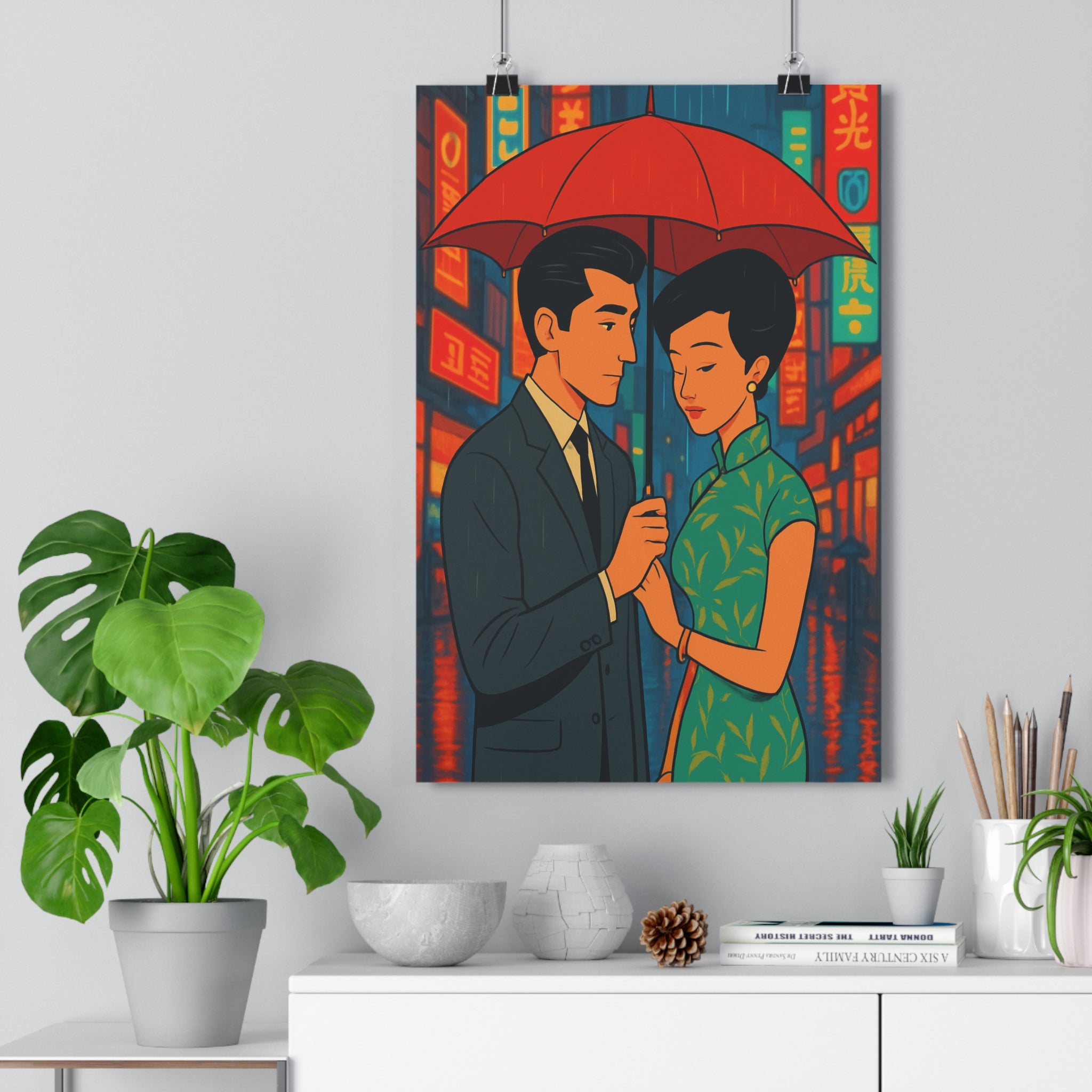 Poster décoratif romantique pastel rouge néons cartoon salon chambre nostalgique 30x46 doux unique qualité