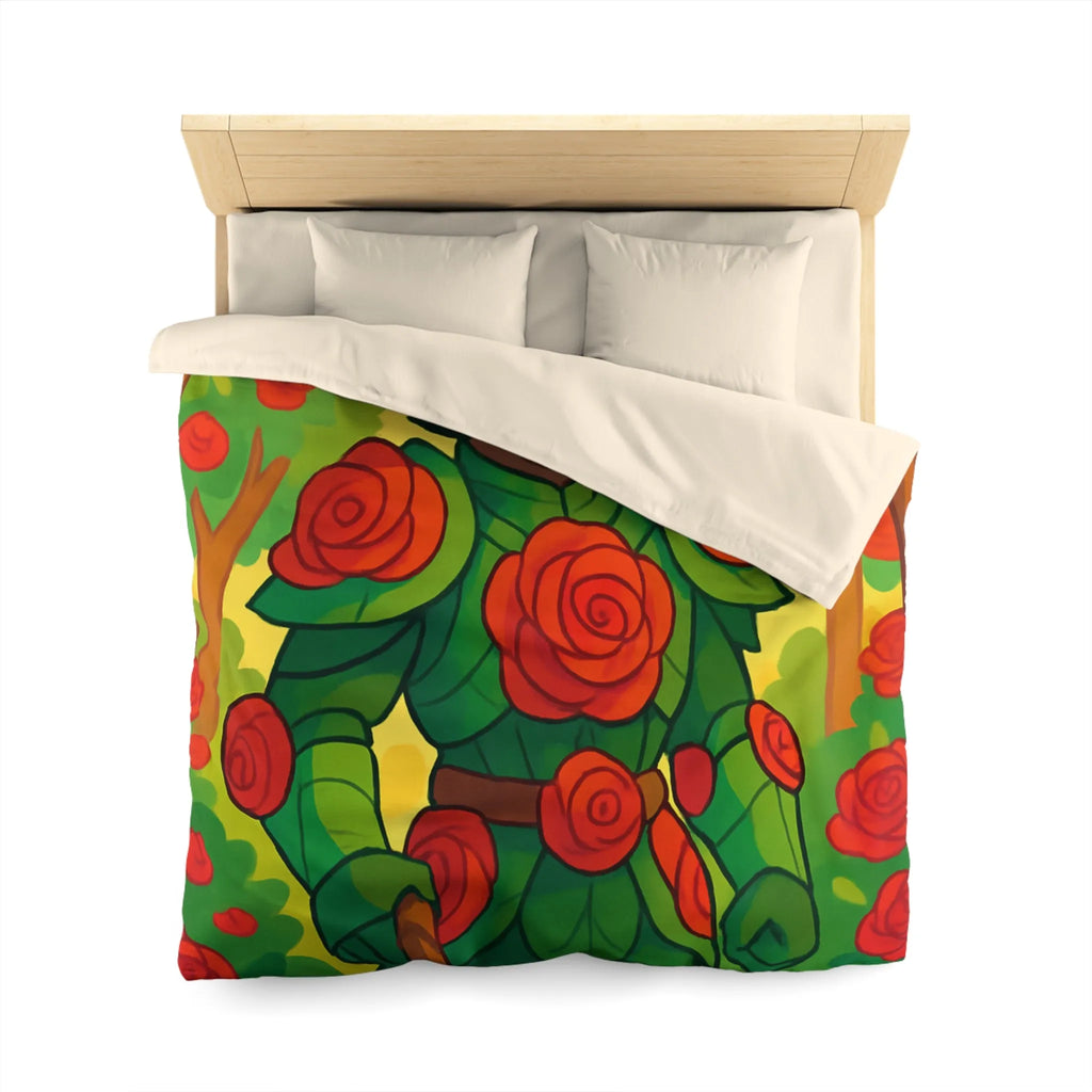 Housse de couette au design chevalier floral avec roses rouges et feuillage vert