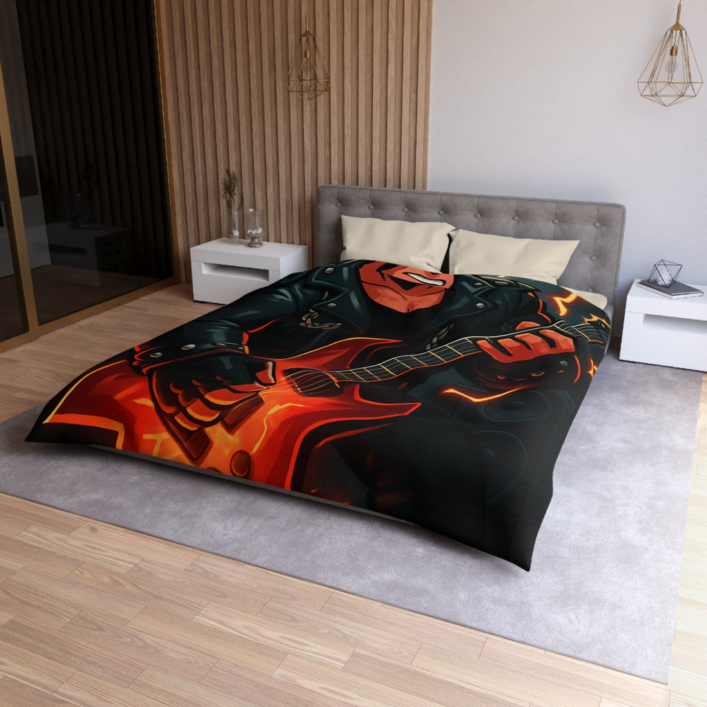 Housse de couette rock métal avec guitare électrique et éclair pour ambiance intense