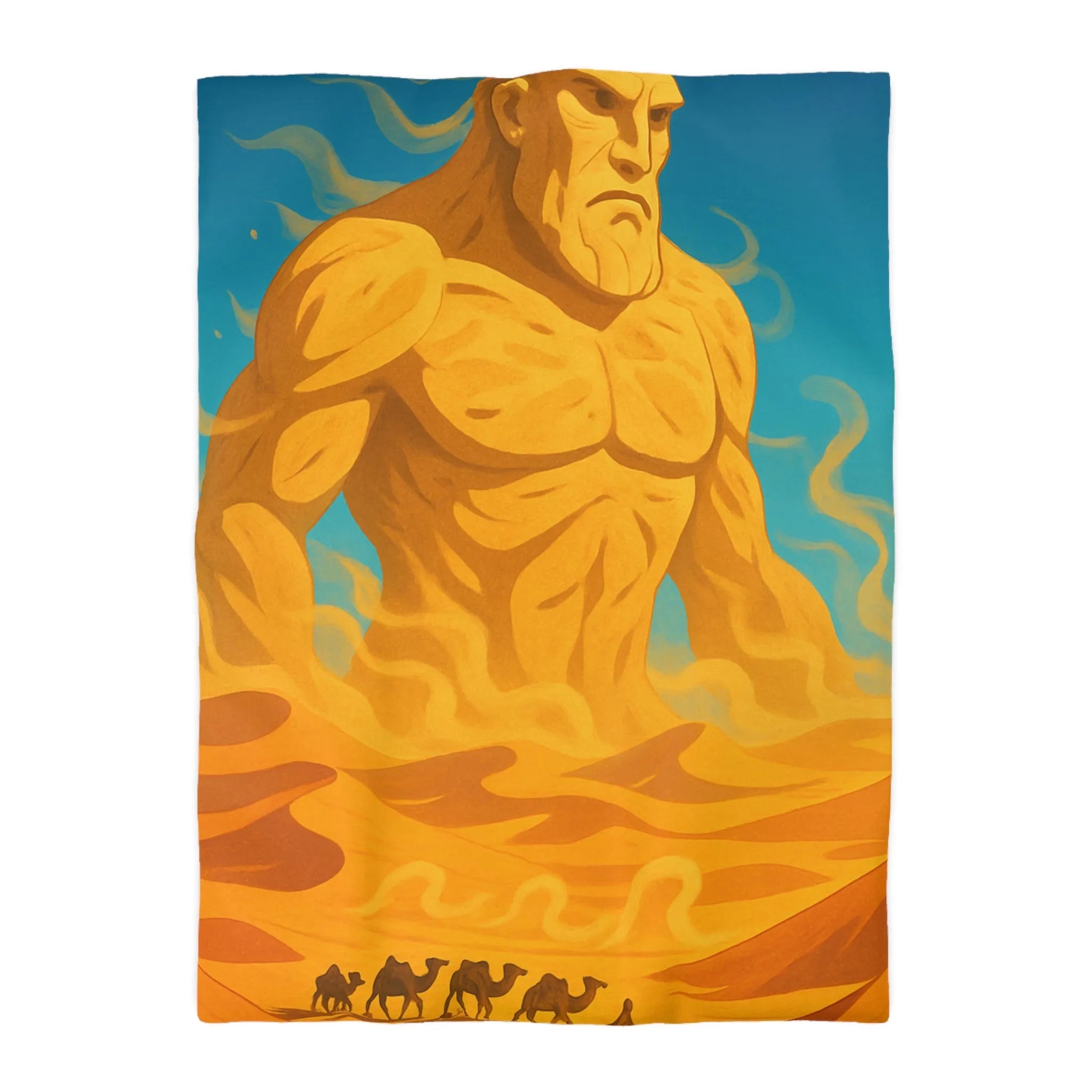 Housse de couette désert mystique avec caravane et gardien de sable géant