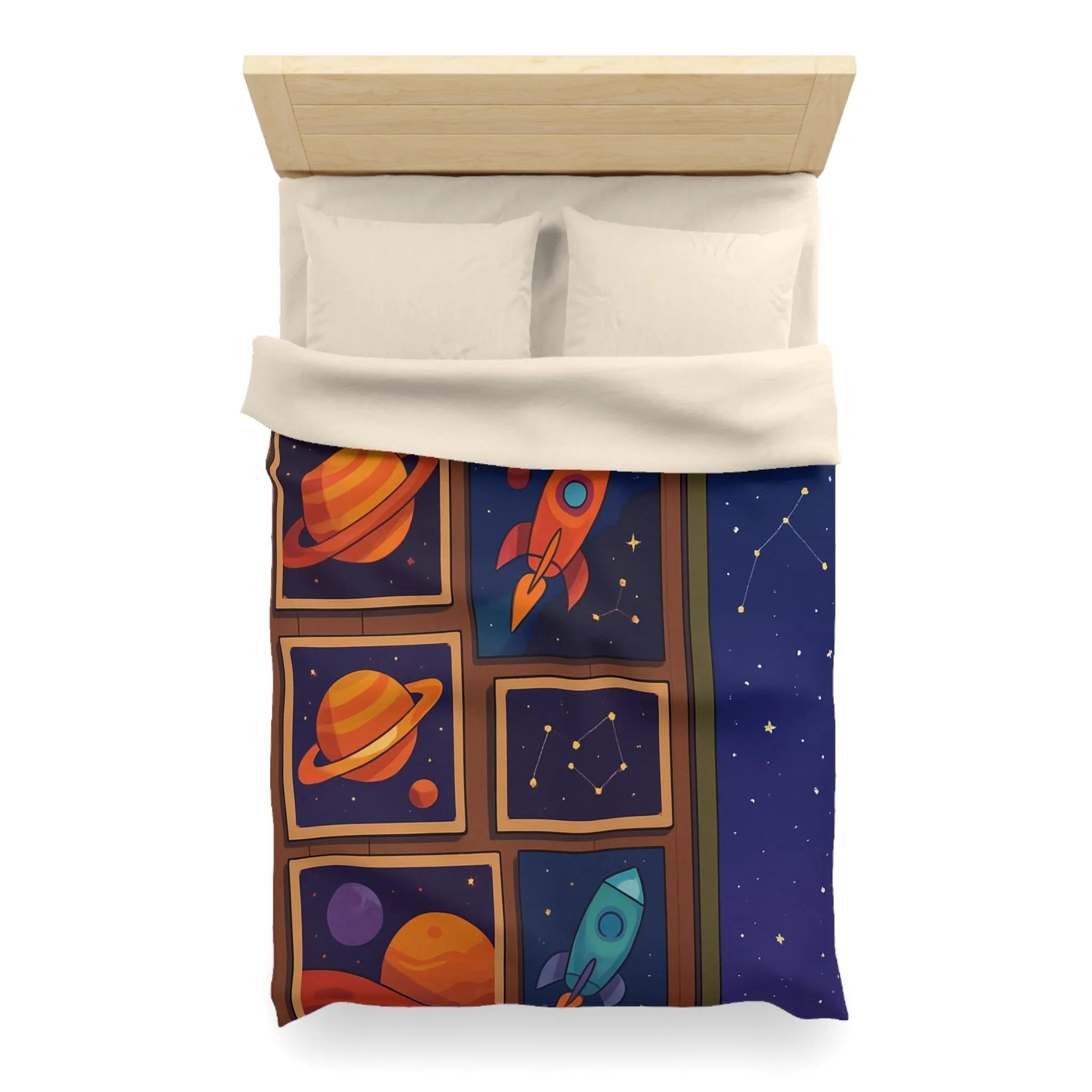 Housse de Couette Espace Coloré avec Fusées et Constellations pour Chambre Enfant