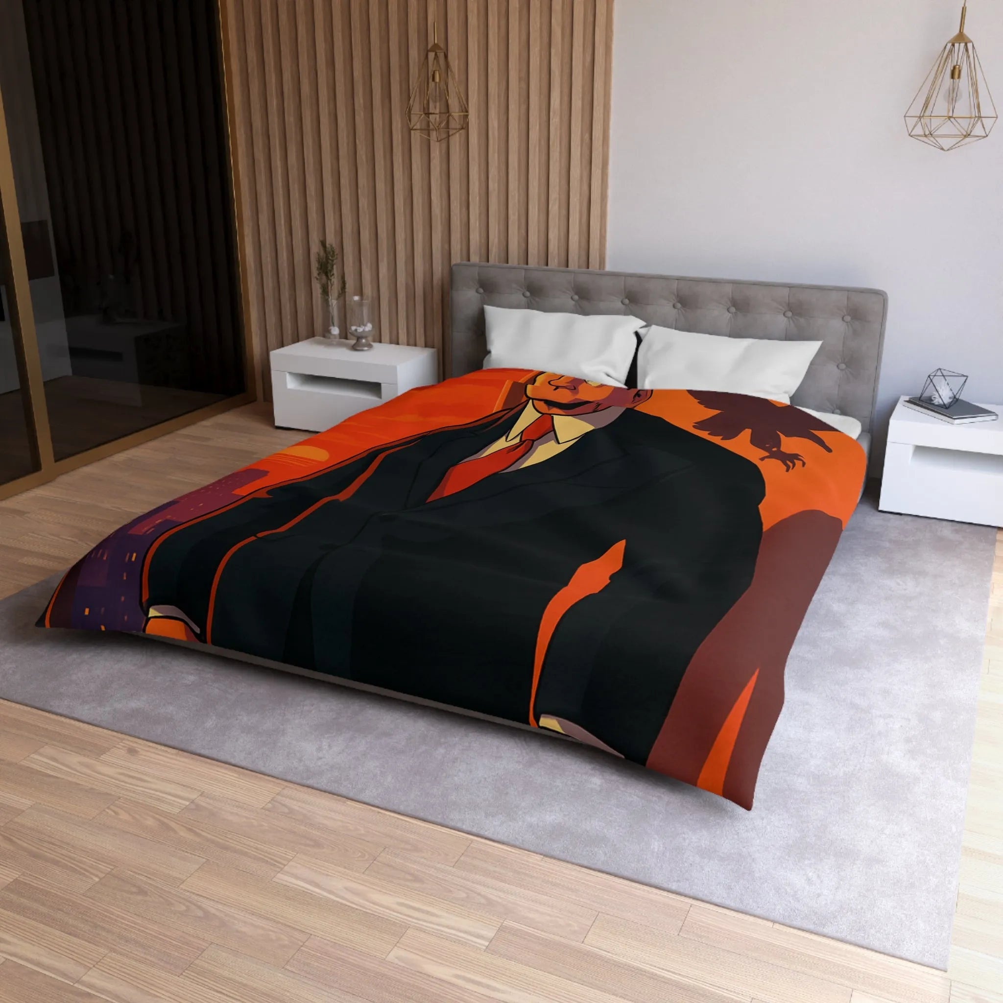 Housse de Couette au Style Épuré avec Silhouette Énigmatique et Coucher de Soleil