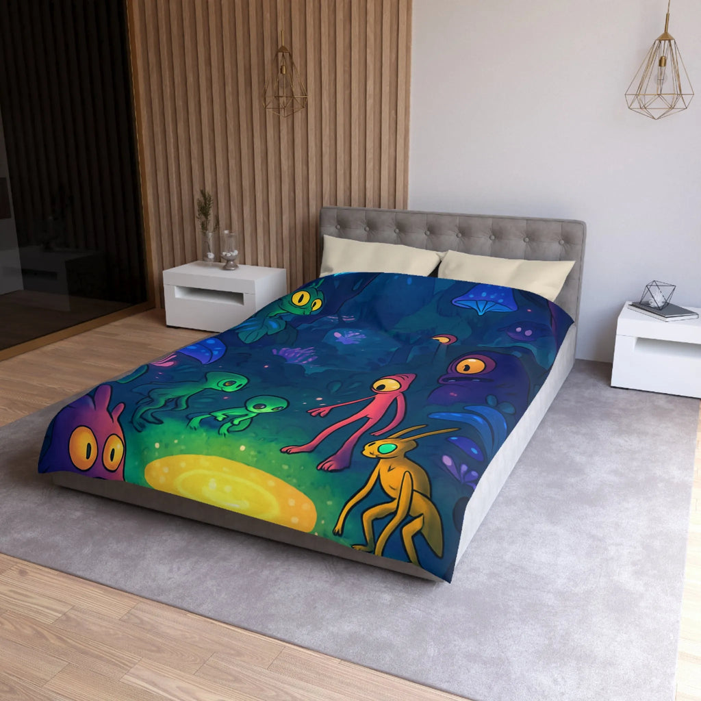 Housse de couette forêt magique avec créatures fantastiques et éclairage féérique luminescent