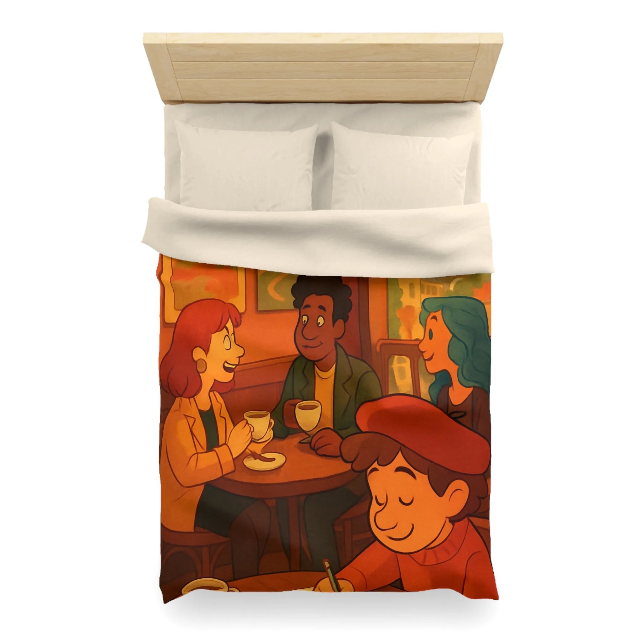 Charmante illustration de café parisien avec vue sur la Tour Eiffel en arrière-plan