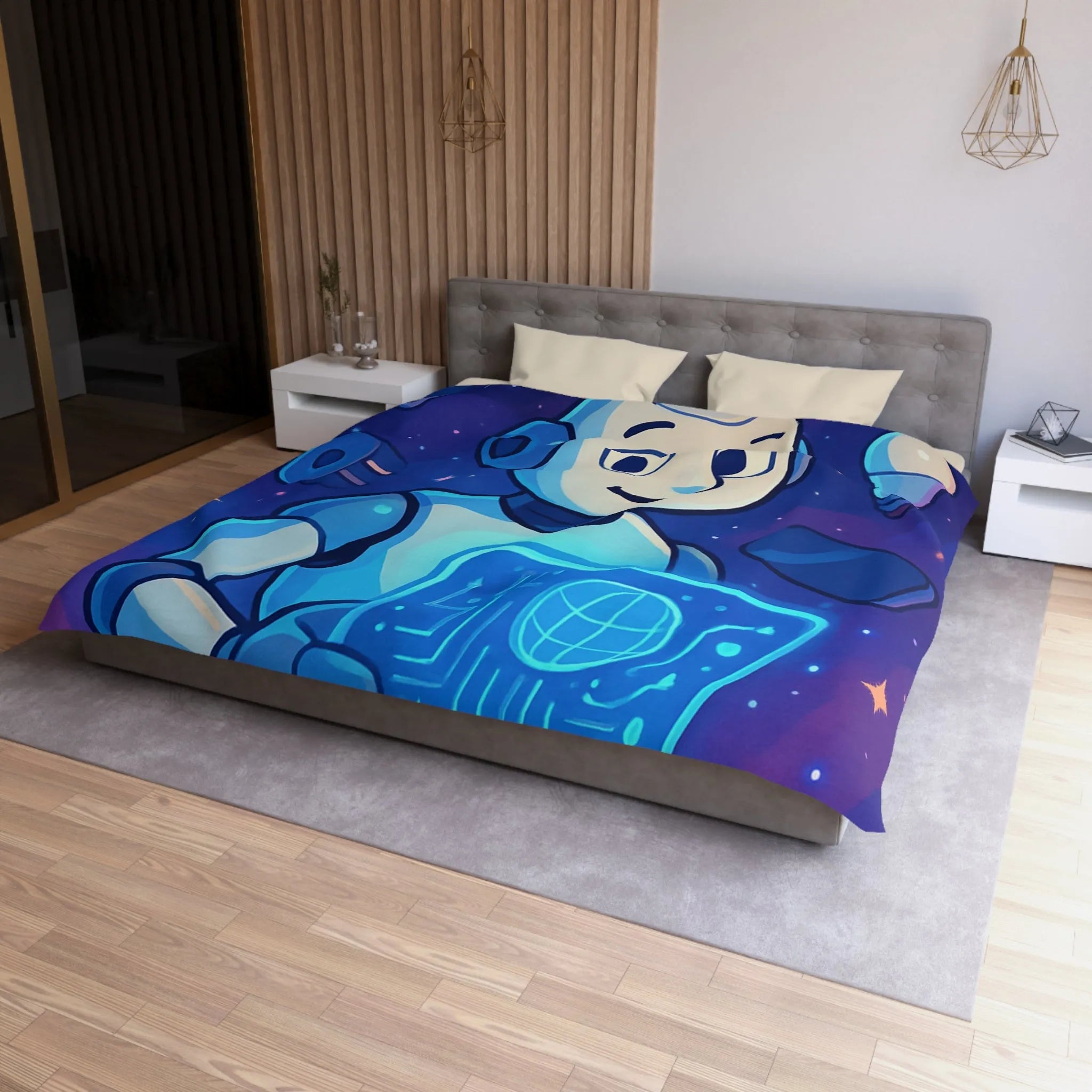 Housse de Couette Futuriste avec Robot et Gadgets Technologiques pour Chambre Moderne