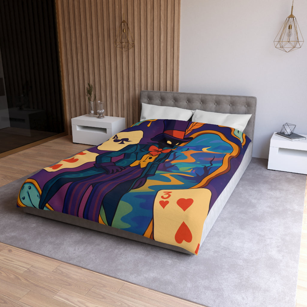 Housse de couette mystérieuse avec montre fondante et cartes à jouer colorées