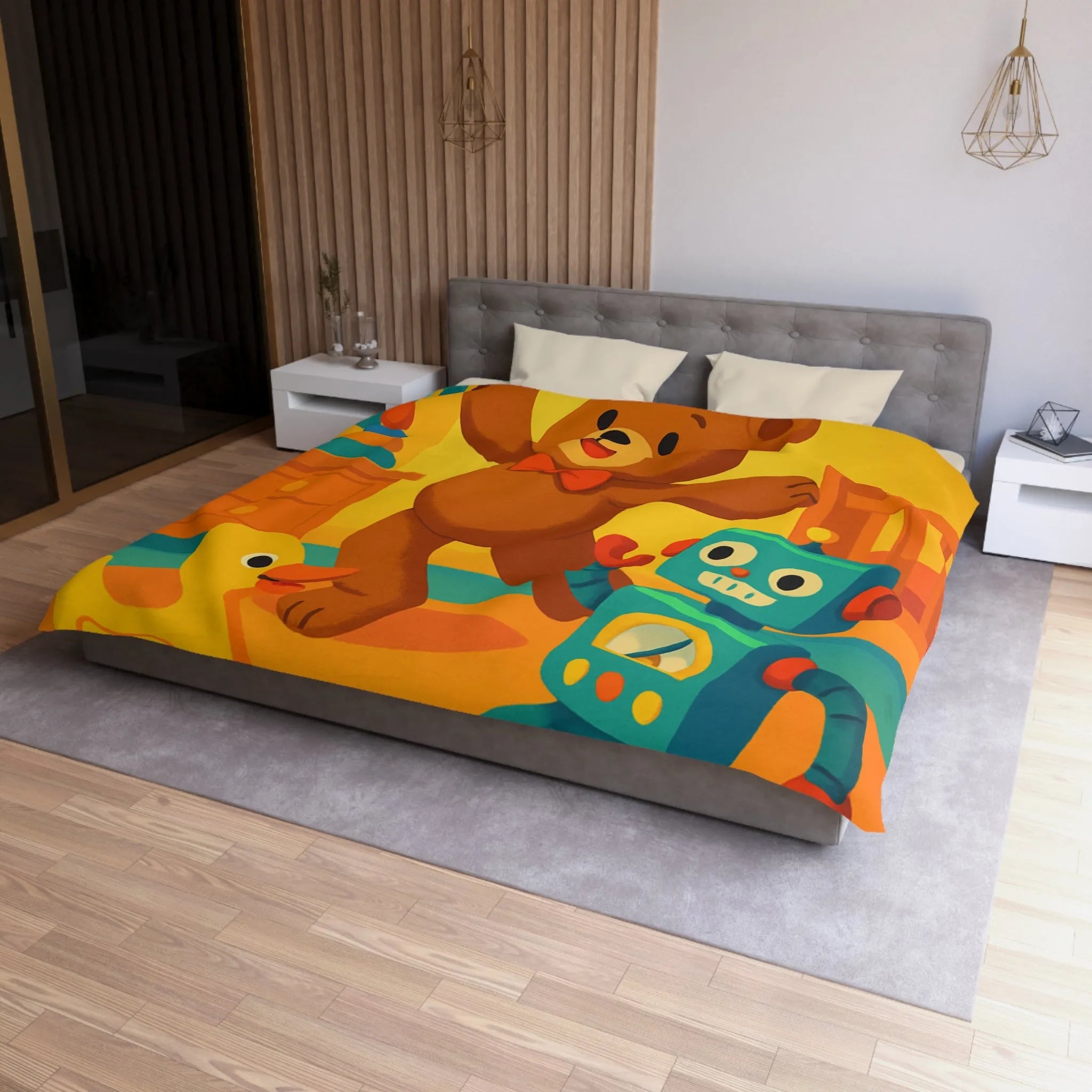 Enchantez Votre Chambre avec Housse de Couette Enfantine Ours Amusant Etoiles Jaunes