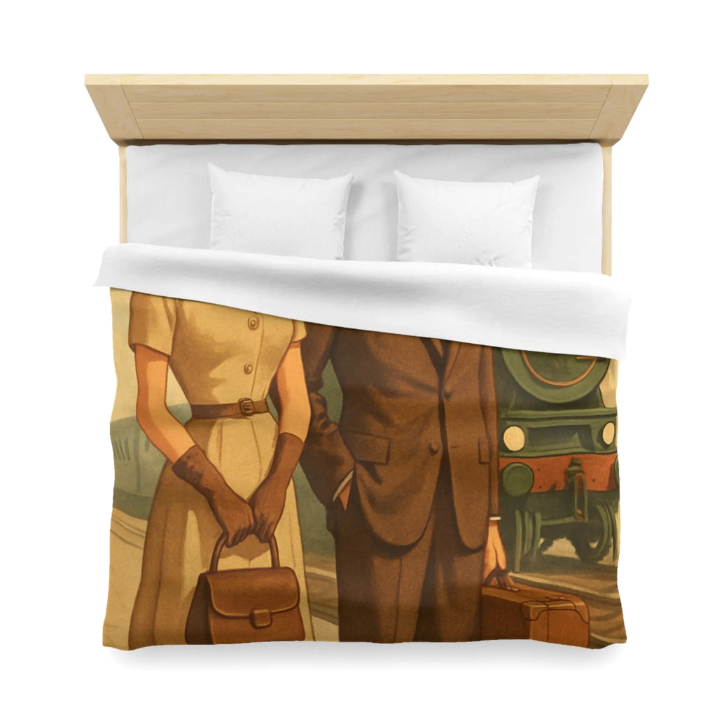 Élégante housse de couette vintage voyageur train rétro nostalgique style années cinquante unique