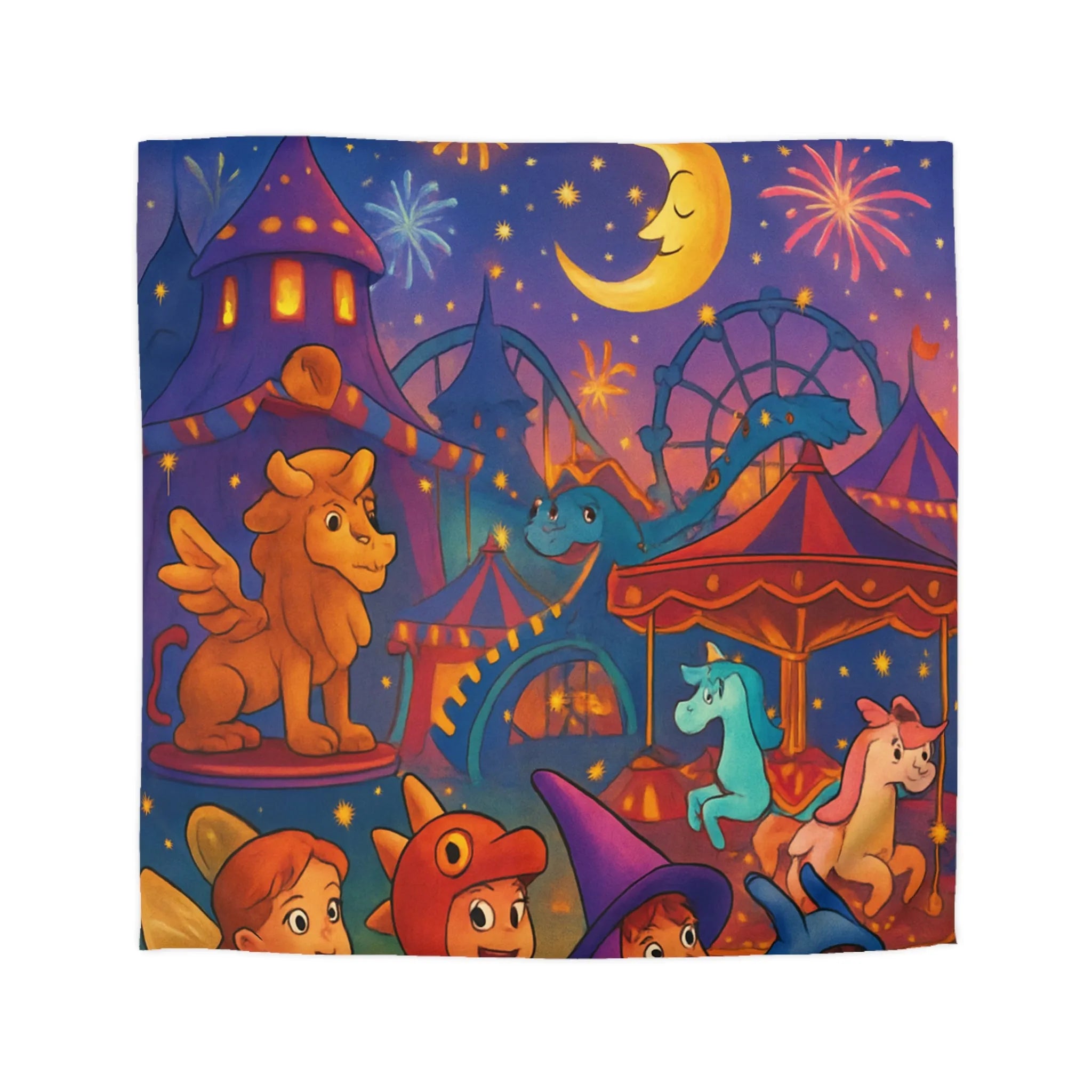 Housse de couette enfants avec feu d'artifice et parc d'attractions magique coloré