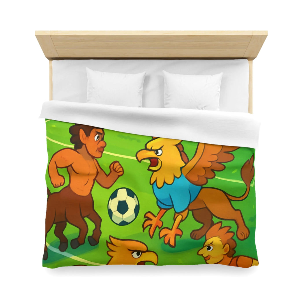 Housse de couette football fantastique avec centaures et griffons sur terrain magique