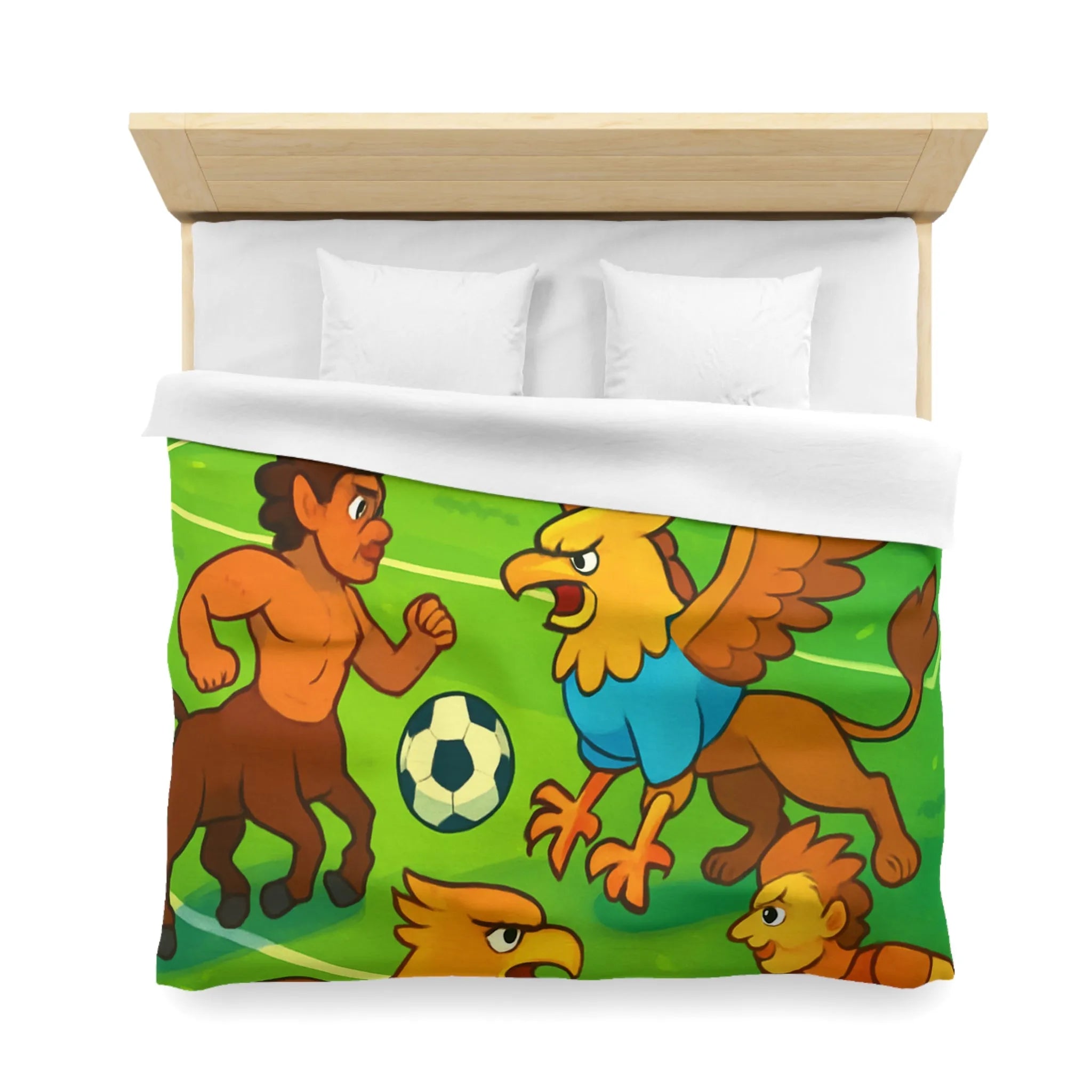Housse de couette football fantastique avec centaures et griffons sur terrain magique