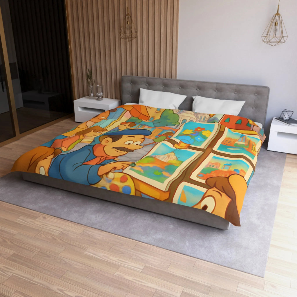 Housse de Couette Illustrée: Scène Parisienne Peintre et Moulin Rouge Enfants