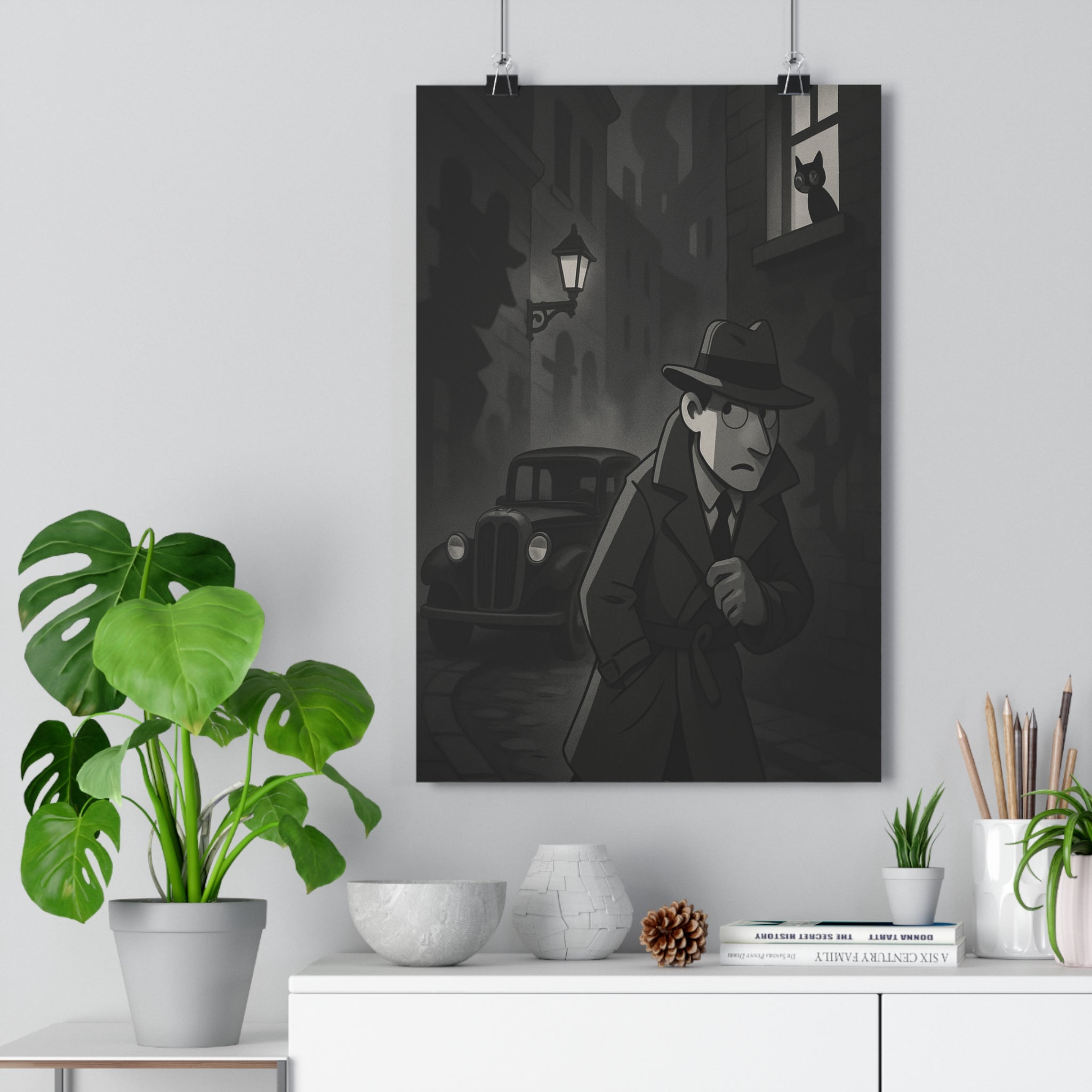 Poster décoratif noir blanc vintage mystique détective aventure salon chambre design élégant unique qualité