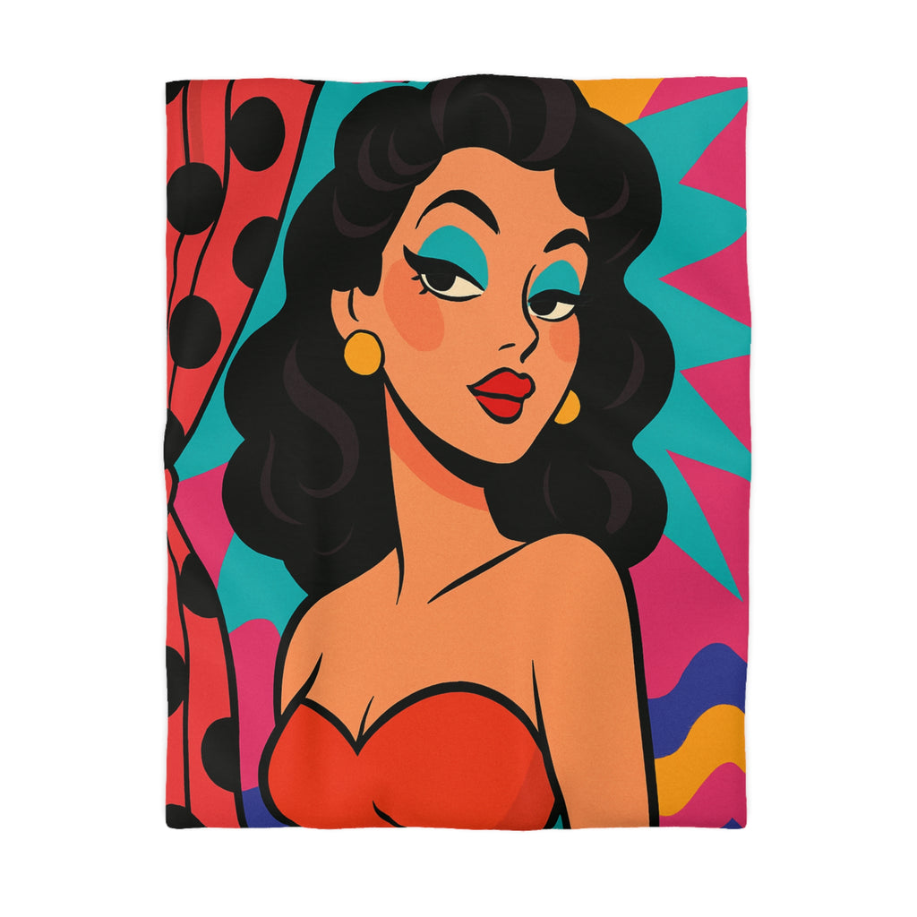 Housse de Couette Style Pop Art avec Illustration Femme Glamour et Couleurs Vives