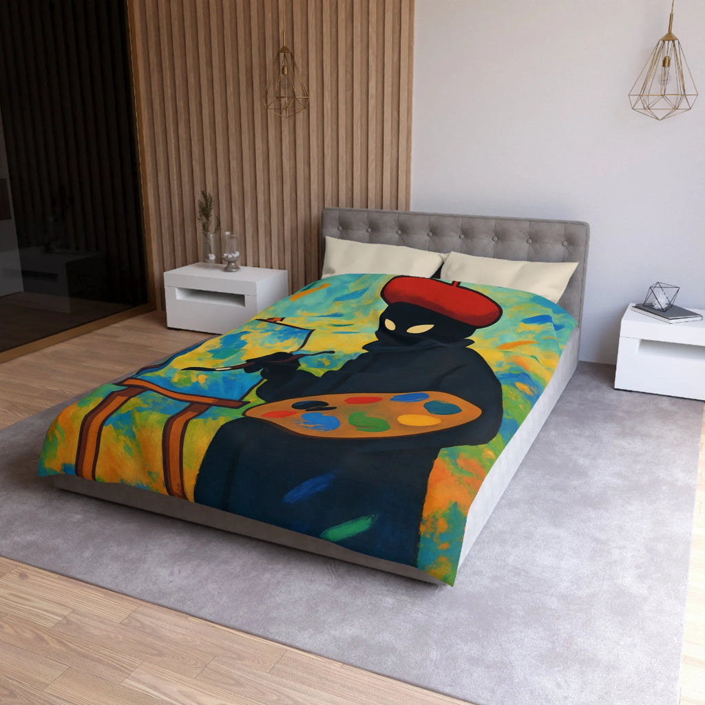 Housse de couette artiste mystérieux avec palette et paysage abstrait coloré