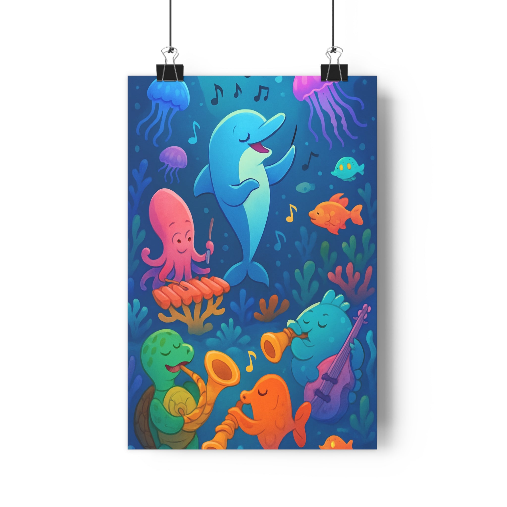 Poster décoratif musical océan bleu rose enfant chambre dynamique joyeux créatif vibrant unique tendance