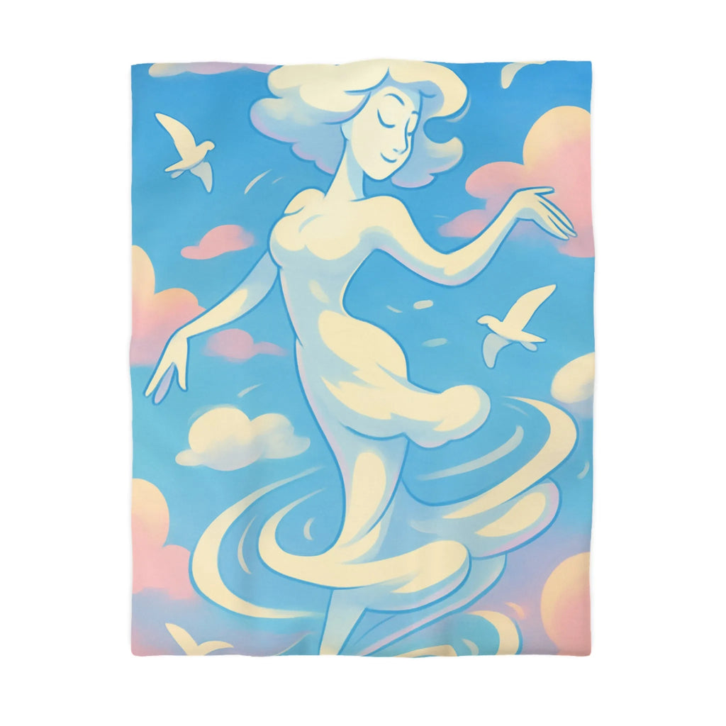 Ciel Enchanté: Housse de Couette Artistique avec Nuages et Oiseaux en Harmonie Paisible