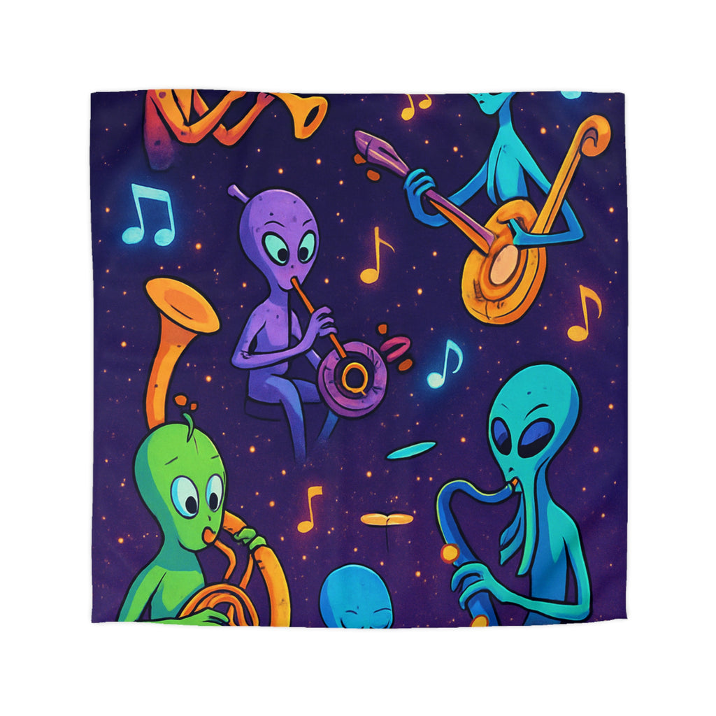 Housse de Couette Motif Aliens Musiciens Colorés Enchantant L'univers Spatial Fantastique