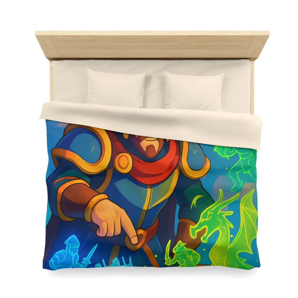 Housse de couette épique guerriers médiévaux et dragon sur plateau de jeu fantastique