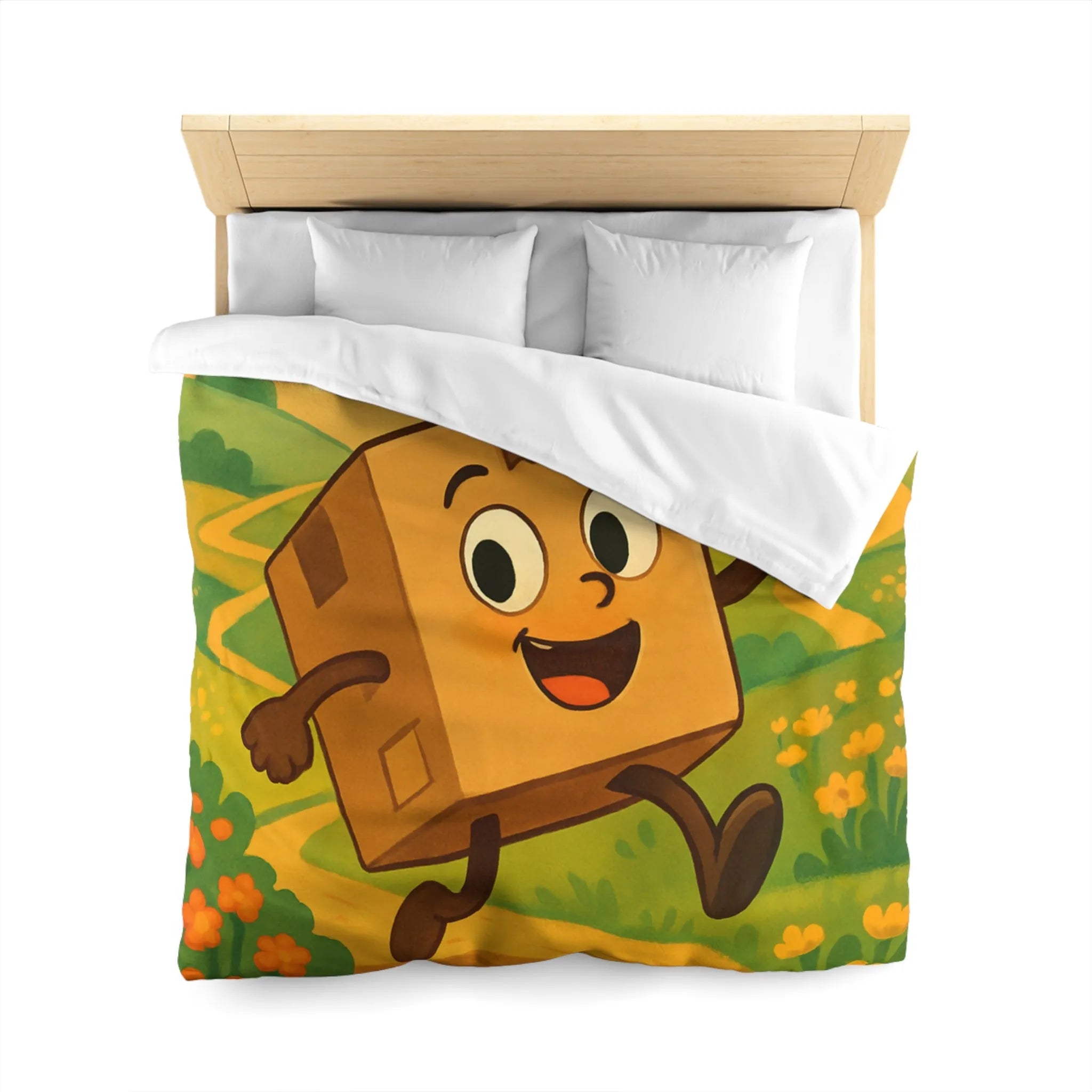 Housse de couette joyeuse avec paysage printanier et boîte sautillante amicale