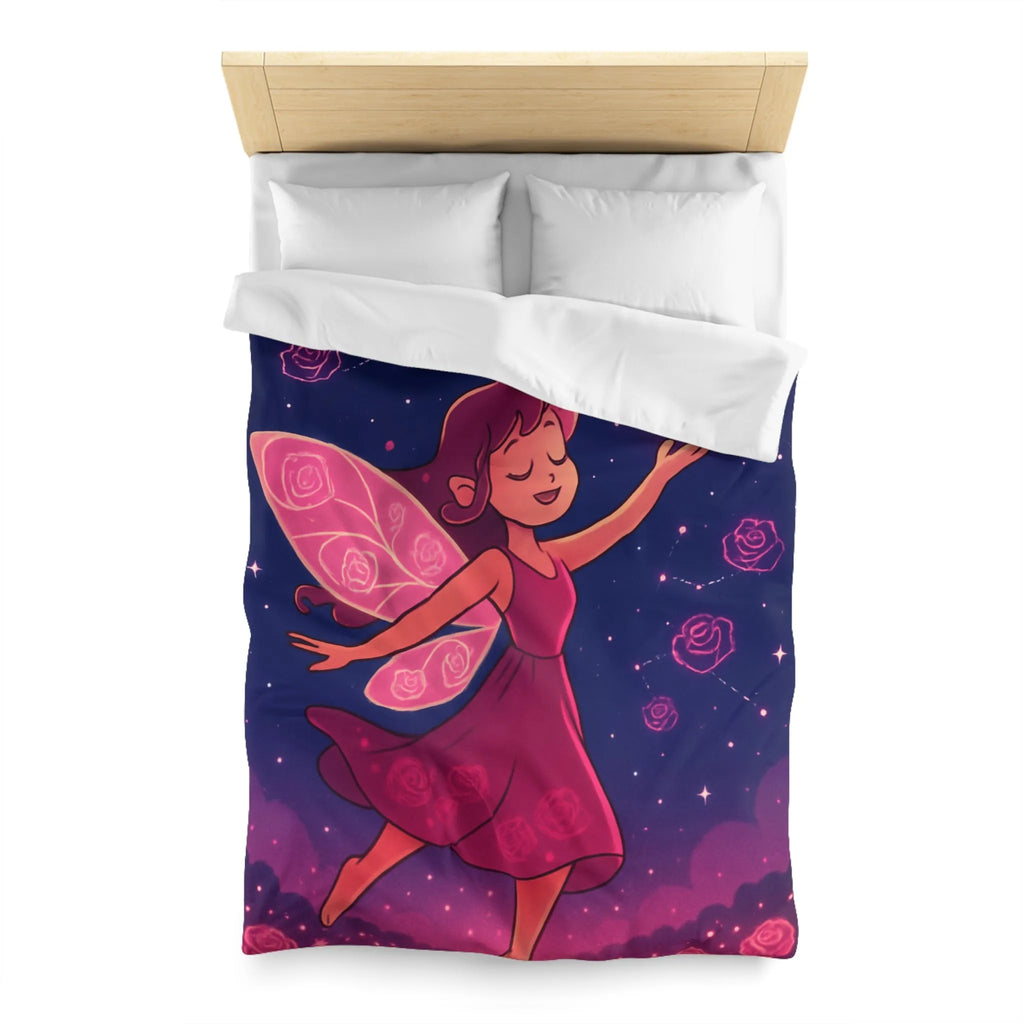 Enchanting Fairy with Wings and Glowing Roses under a Starry Night Sky