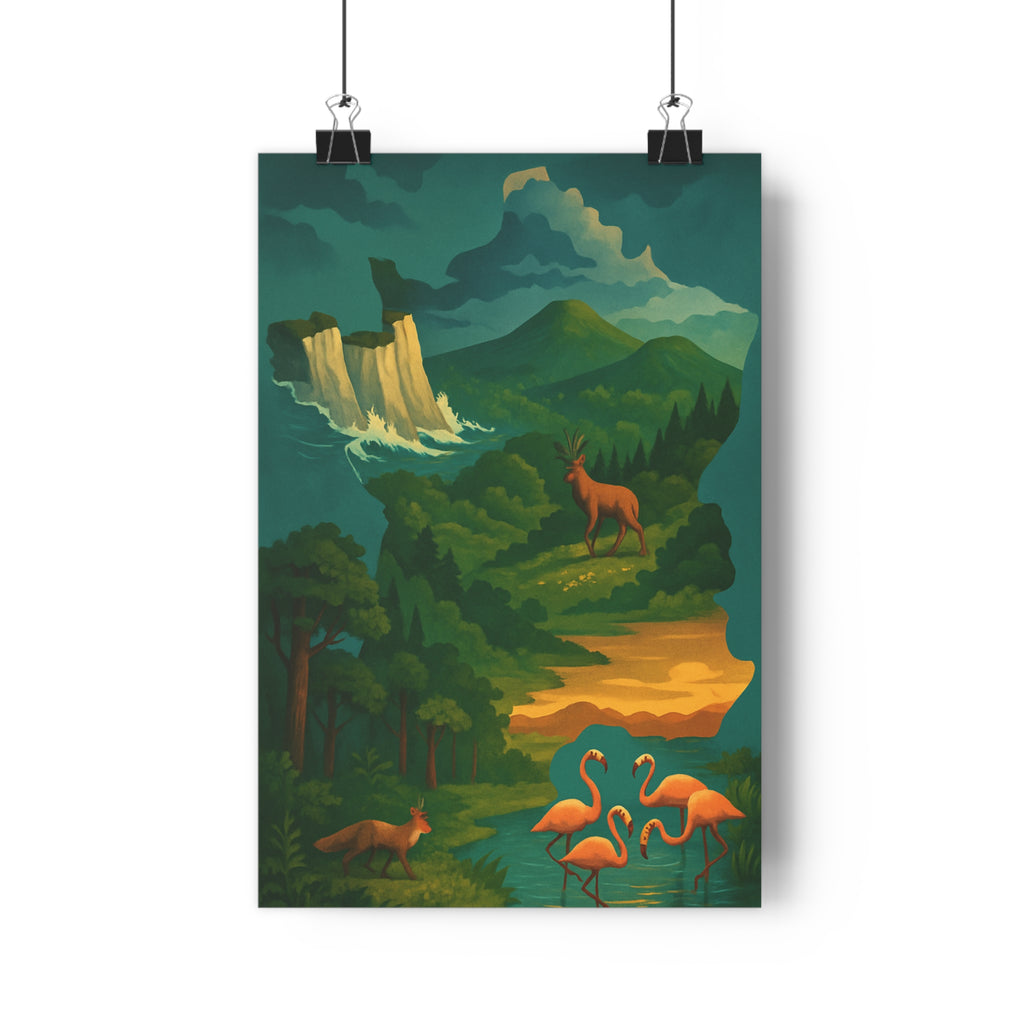 Poster décoratif artistique nature vert bleu orange poétique salon chambre ambiance paisible élégant tendance