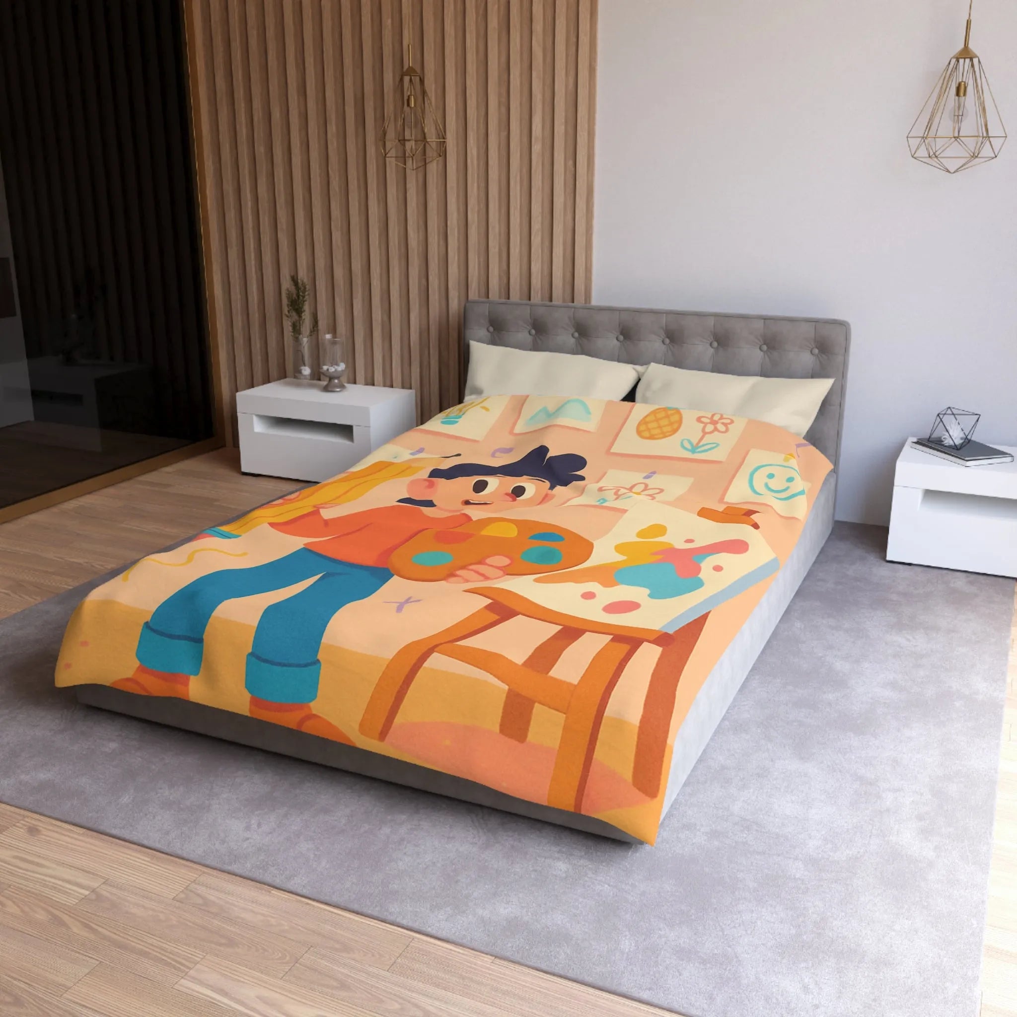 Housse de couette colorée avec motif créatif d'artiste joyeux pour chambre moderne