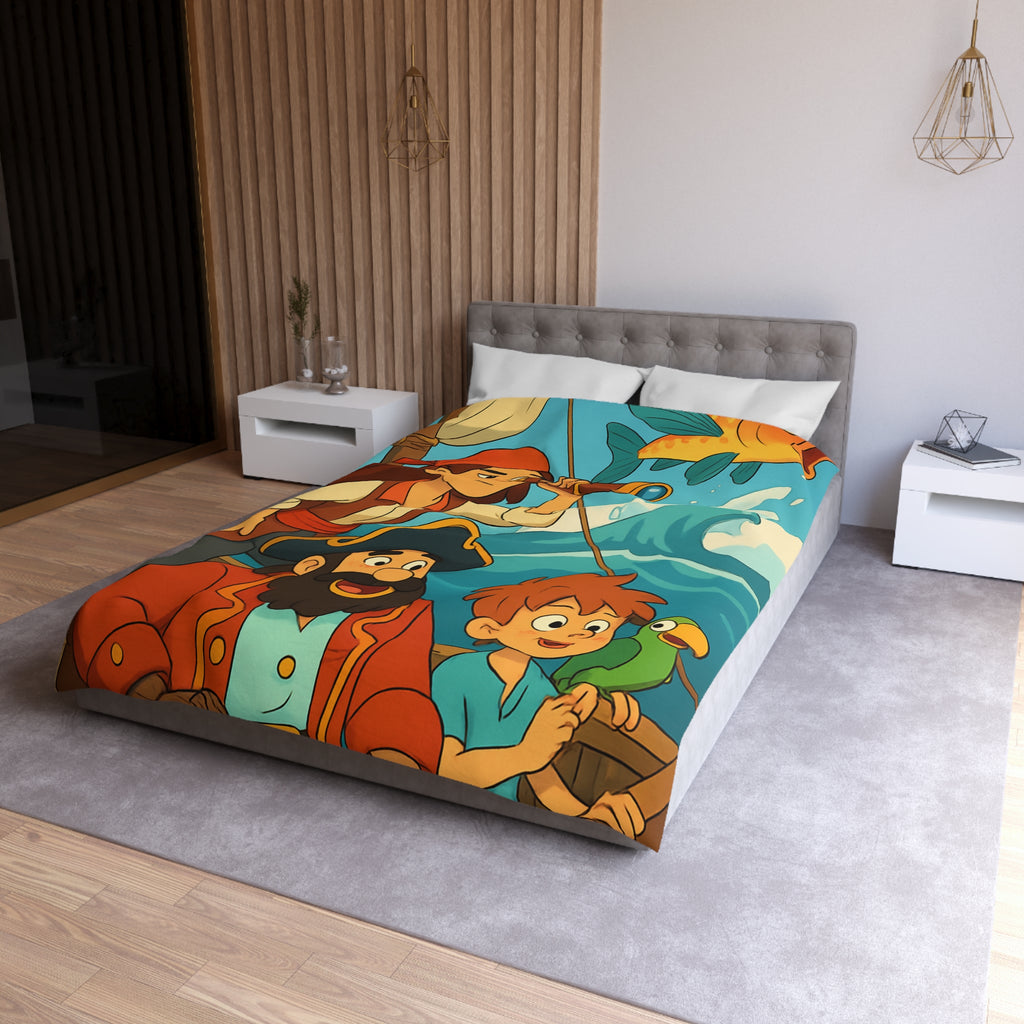 Housse de couette pirate avec poisson doré et personnages aventuriers sur l'océan