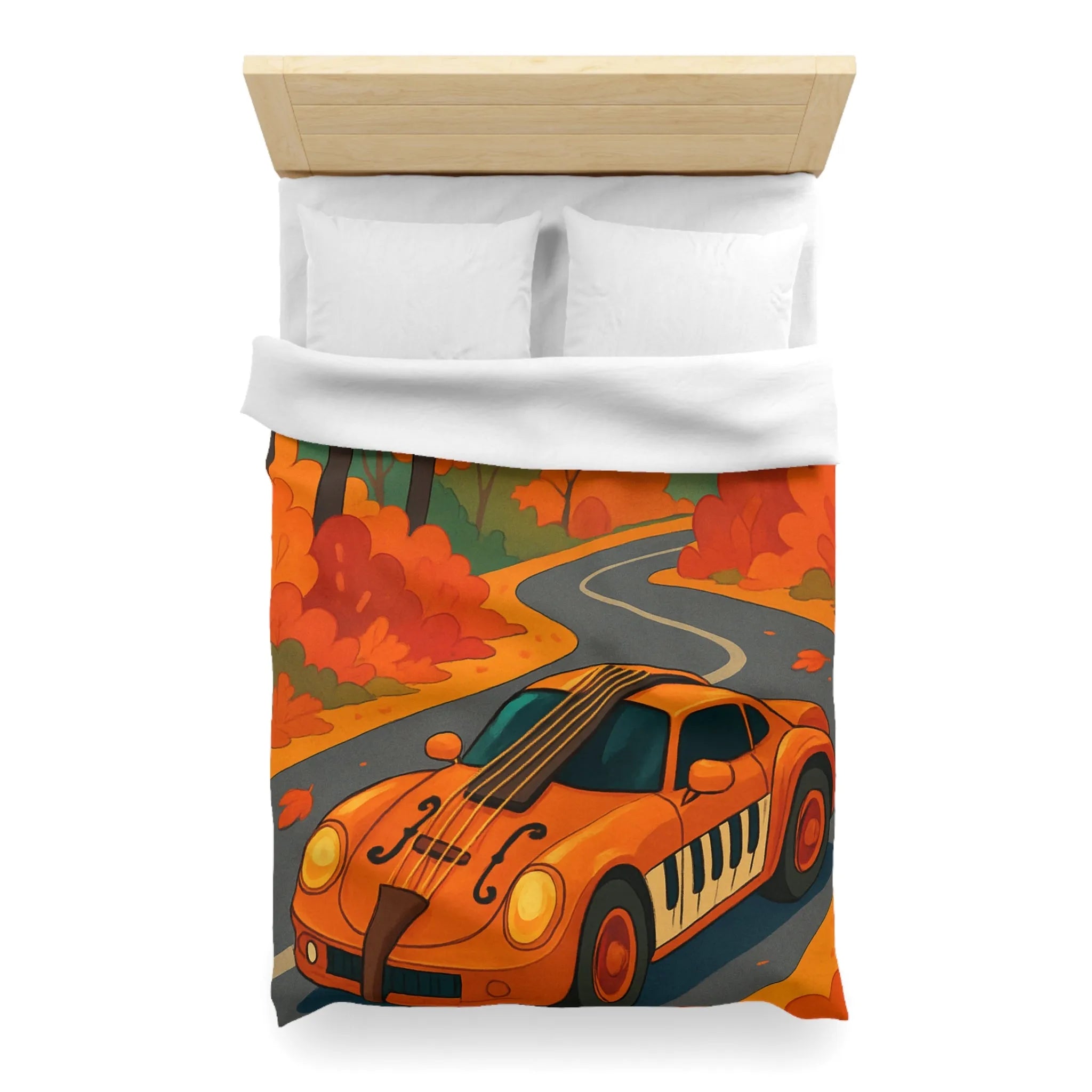 Housse de Couette Automne avec Voiture et Forêt aux Couleurs Vibrantes pour Chambre Chic