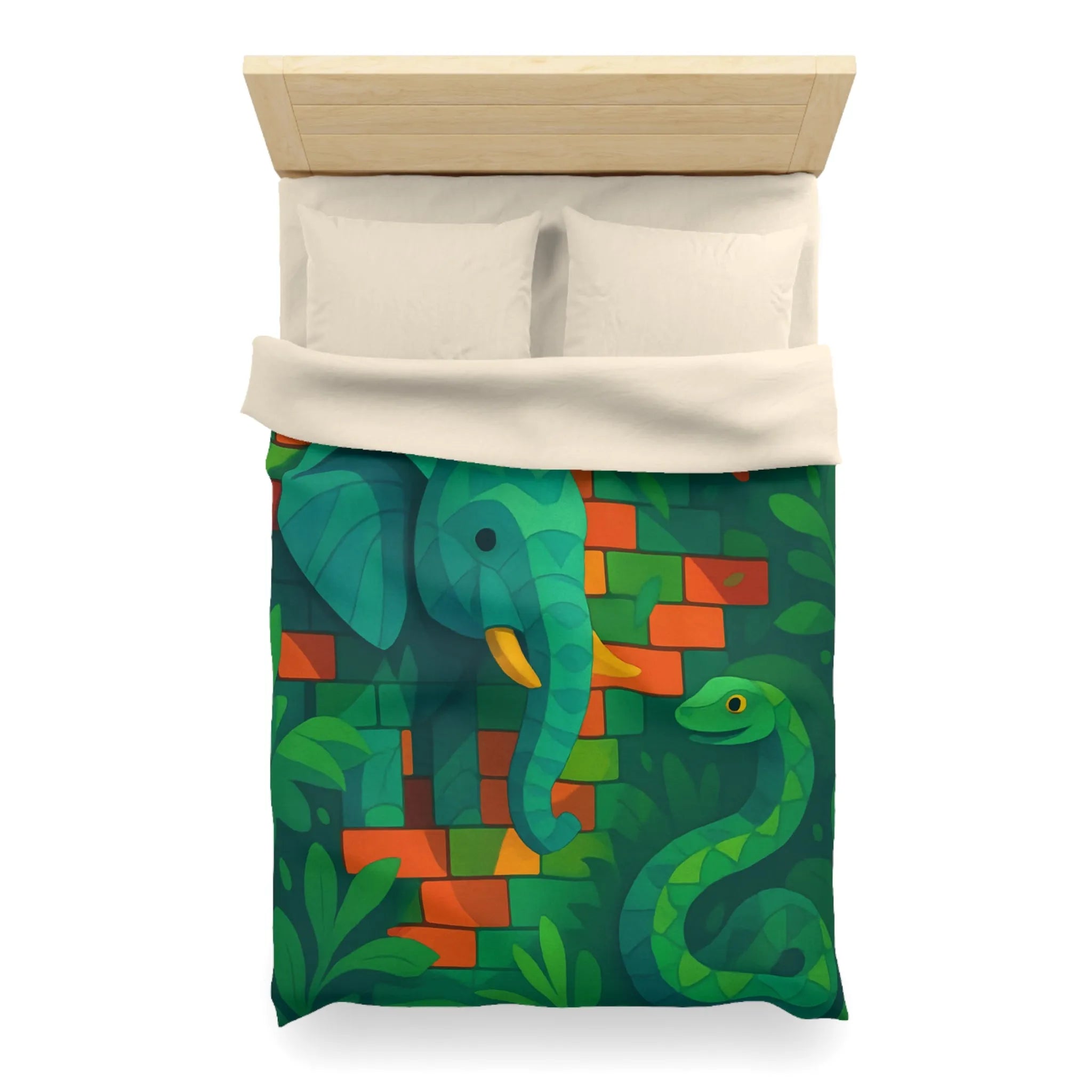 Housse de couette jungle vibrante avec éléphant, oiseau, serpent et feuillage luxuriant