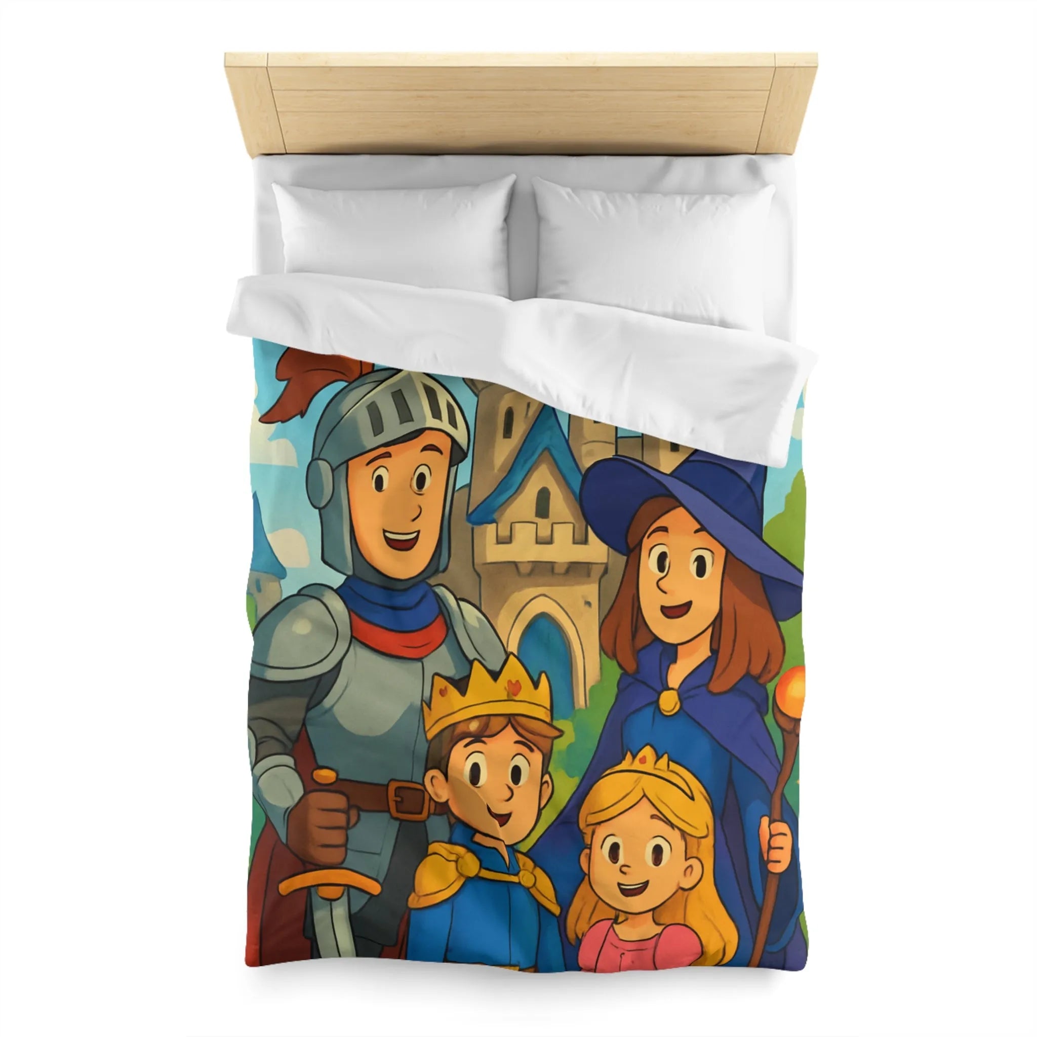 Housse de Couette Enchantée avec Chevalier, Princesse, Château, et Dragon pour Enfants