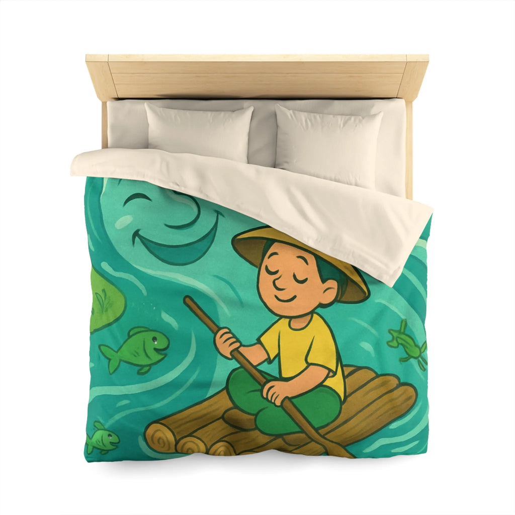 Housse de Couette Enfant avec Illustration Rêveuse de Rivière et Pêcheur Heureux