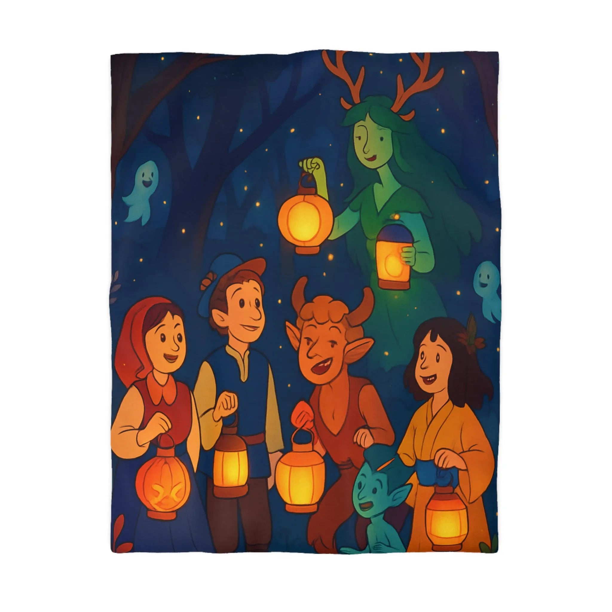 Housse de couette magique avec lanterne, créatures fantastiques et forêt enchantée