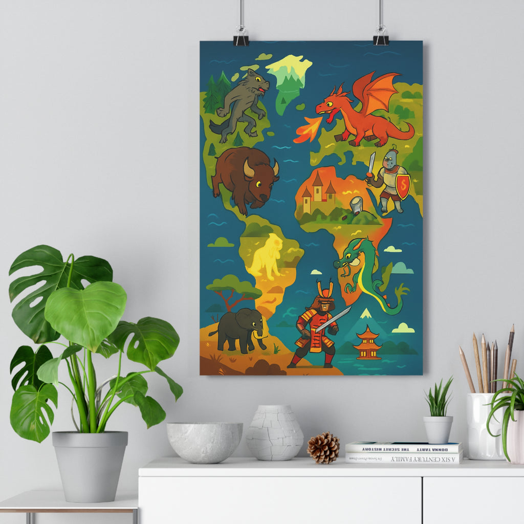 Poster décoratif légendaire coloré rouge bleu illustration fantastique aventure chambre salon haute qualité unique