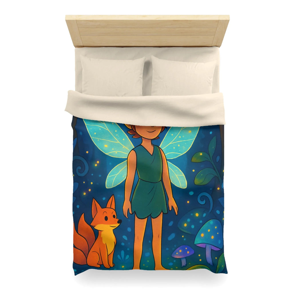 Housse de Couette Féerique avec Fée Ailée et Renard dans Forêt Enchantée Multicolore