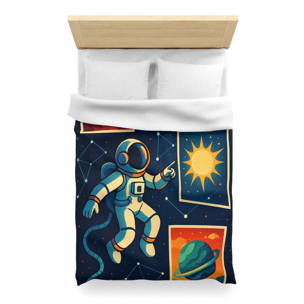 Housse de Couette Espace: Astronaute Flottant parmi Planètes et Constellations, Nuit Étoilée