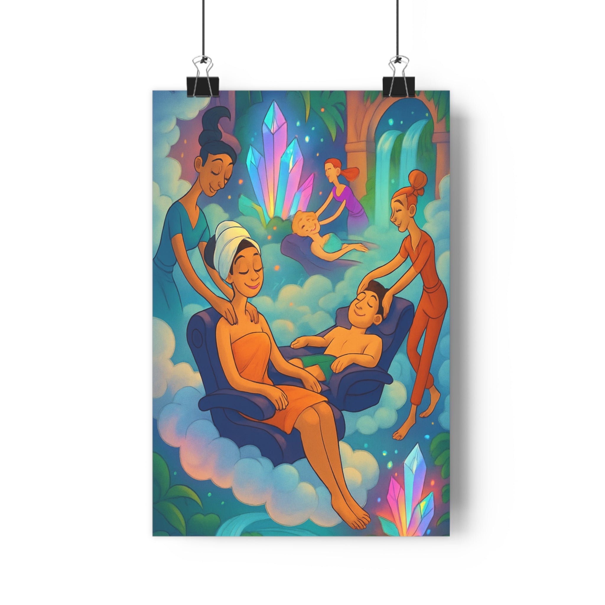 Poster décoratif spa serein cartoon relaxant apaisant coloré chambre salon bienêtre sérénité enchantement ambiance