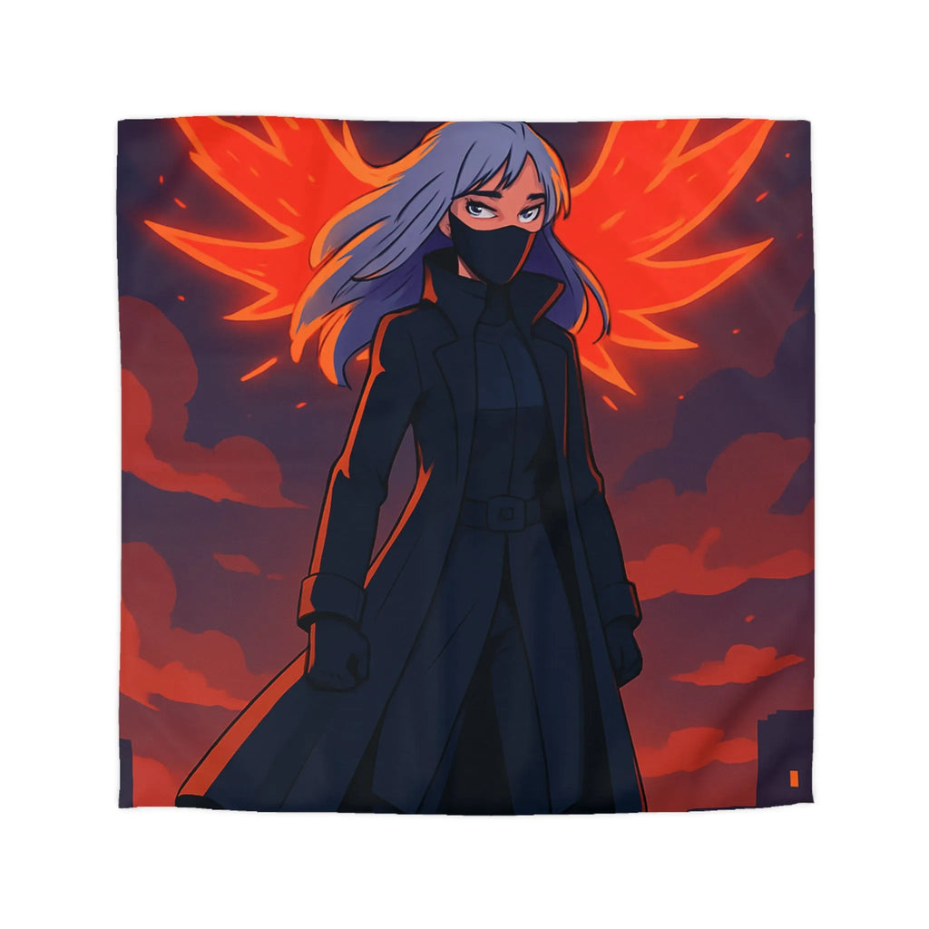 Housse de Couette Gothique avec Figure Angélique Ailée et Ville Enflammée Stylisée