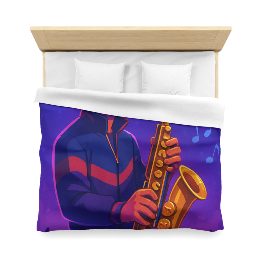 Jazz nocturne vibrant avec joueur de saxophone énergique sous lumières colorées et musique entraînante