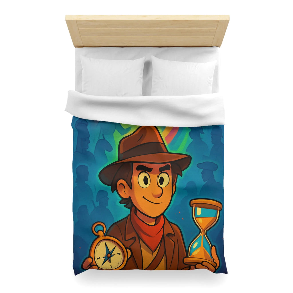 Décor Aventure Mystérieuse Housse de Couette avec Illustration de Voyageur et Sablier