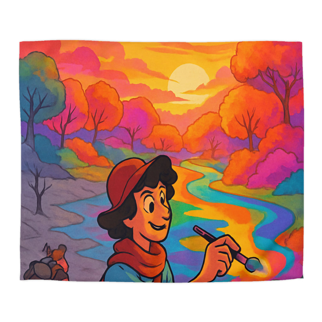 Housse de couette vibrante avec scène artistique de paysage coloré et aventure magique