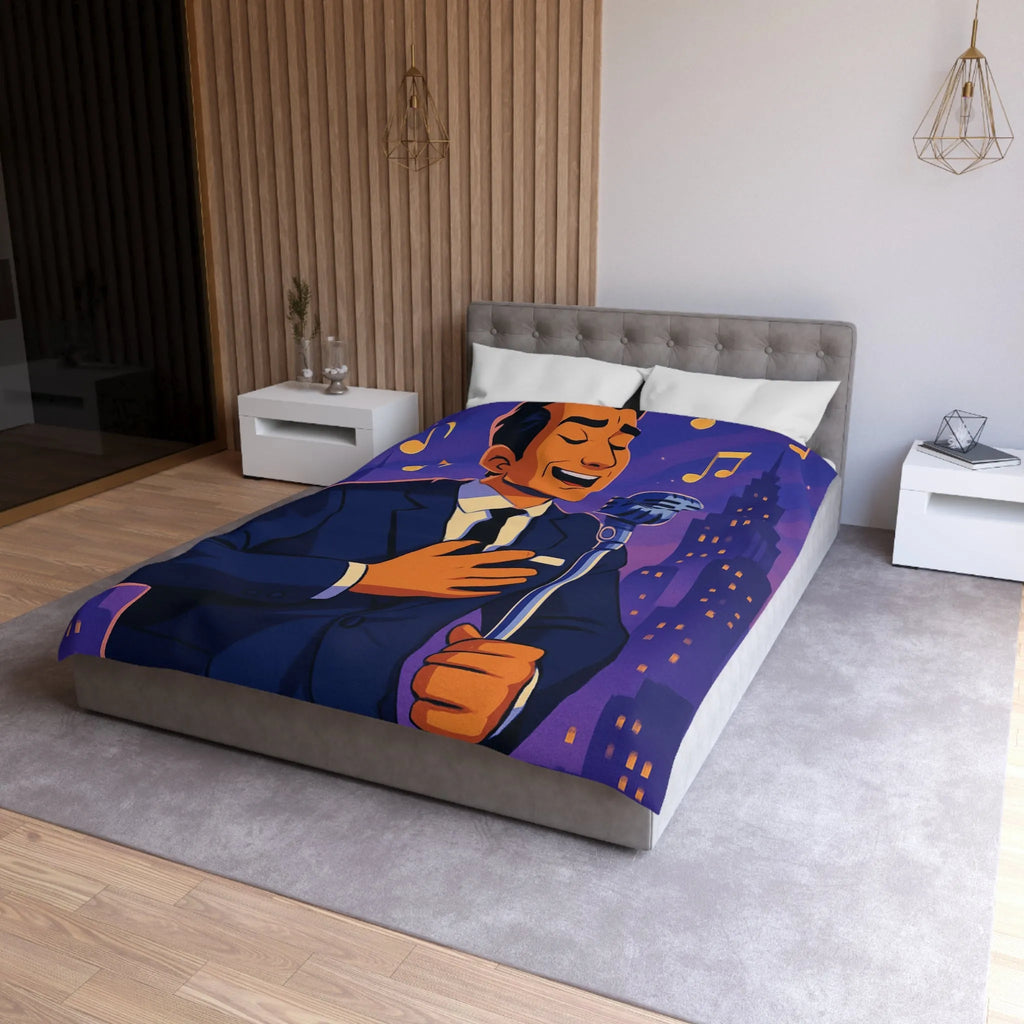 Housse de Couette Élégante pour Amoureux de Musique avec Chanteur et Micro Vintage