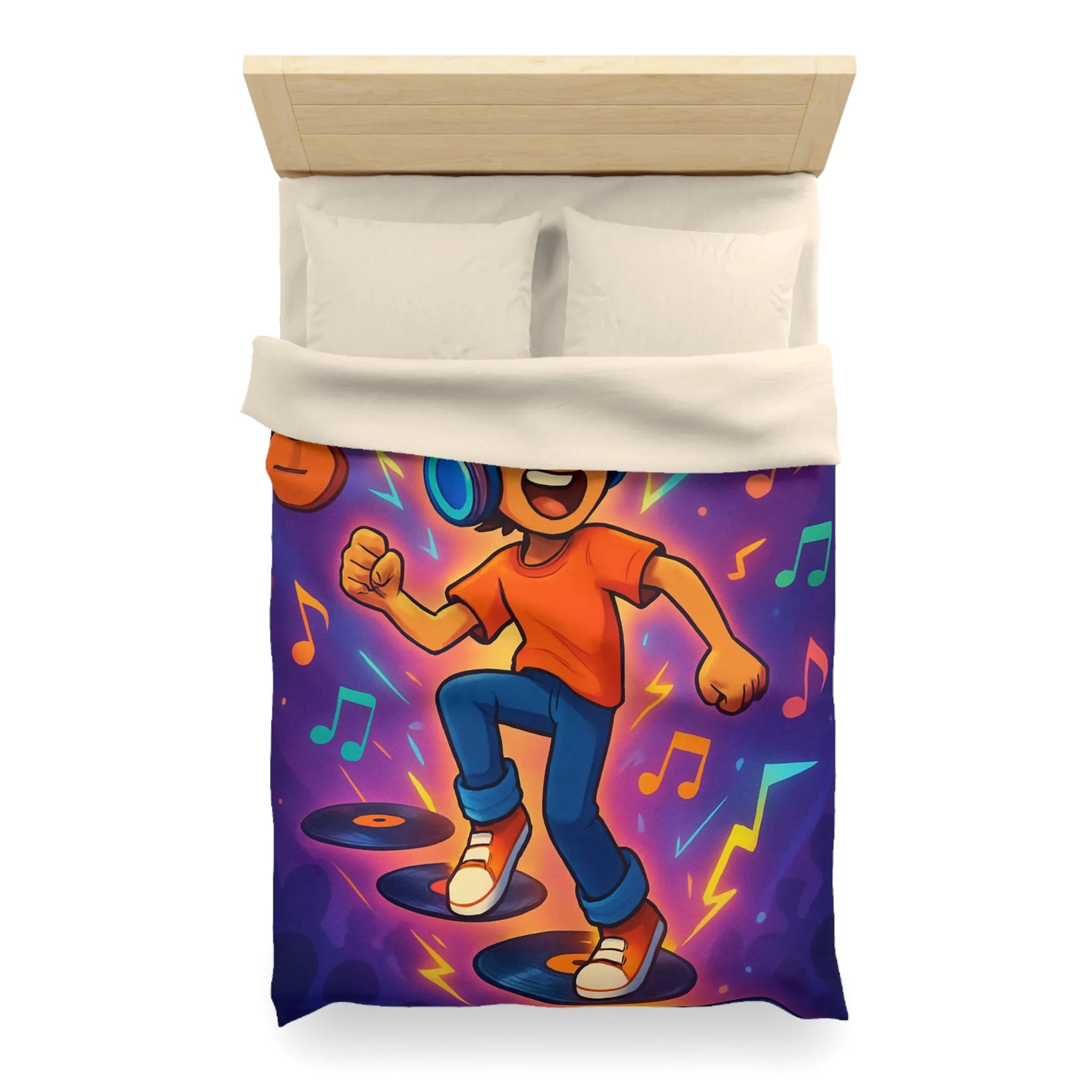 Housse de couette animée avec design musical vibrant pour chambres colorées et dynamiques