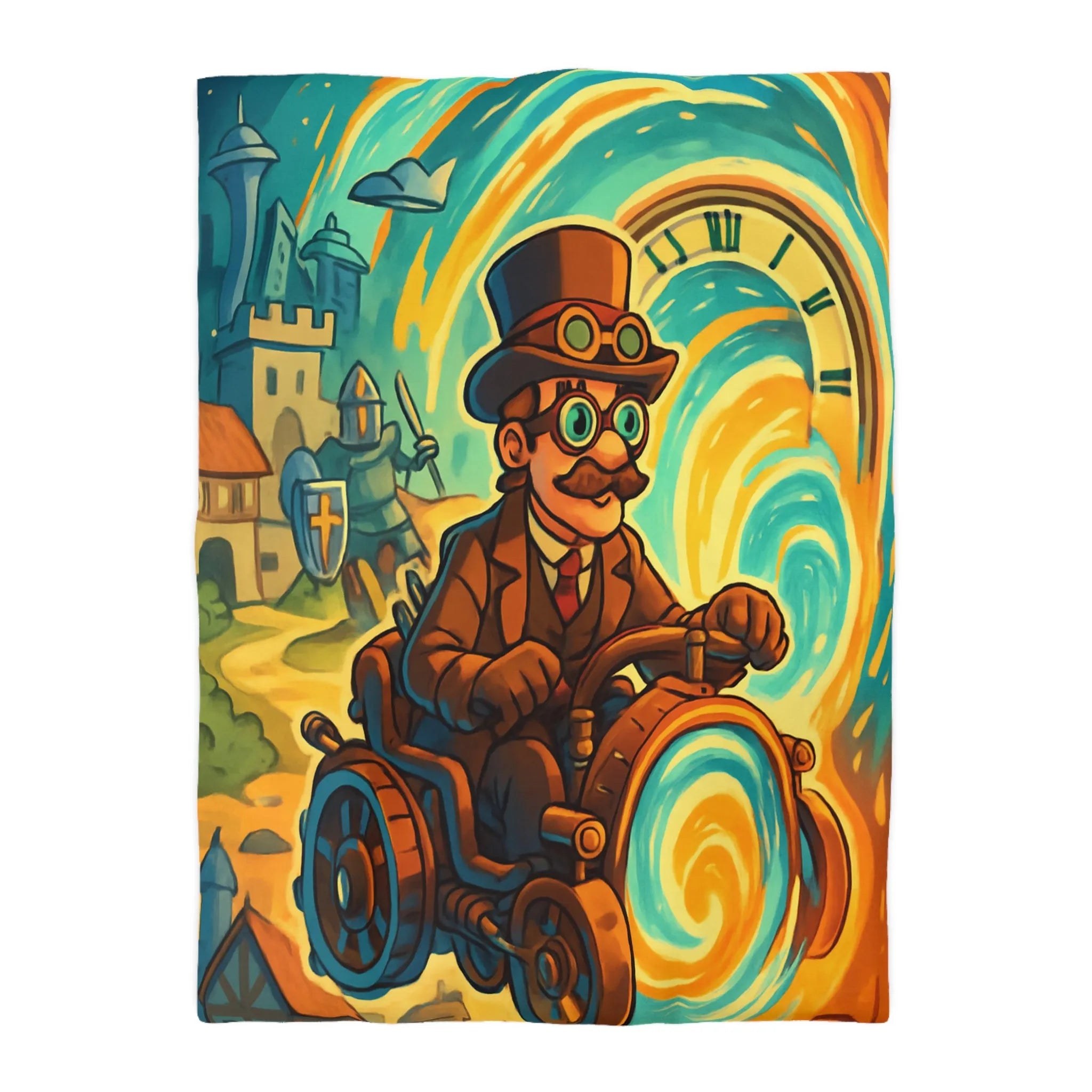 Housse de Couette Fantaisie : Voyageur Temporel en Machine Étrange Tourbillonnant à Travers Époques