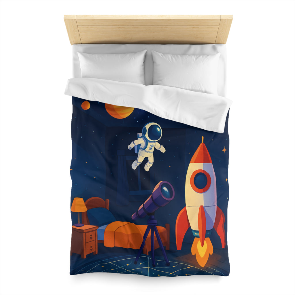 Housse de Couette Spatiale Enfant avec Astronaute Fusée et Planètes Colorées