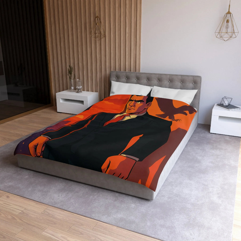 Housse de Couette au Style Épuré avec Silhouette Énigmatique et Coucher de Soleil