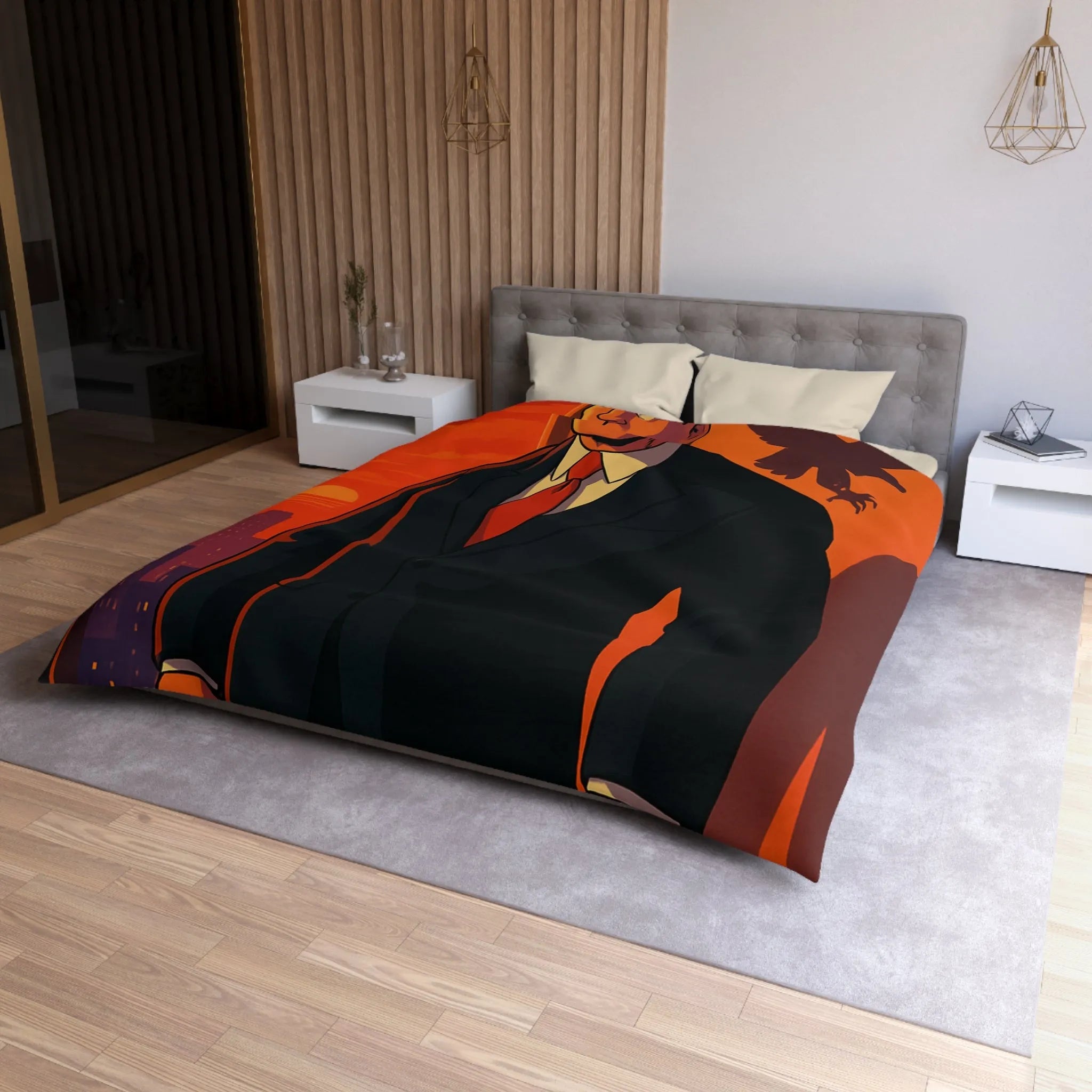 Housse de Couette au Style Épuré avec Silhouette Énigmatique et Coucher de Soleil