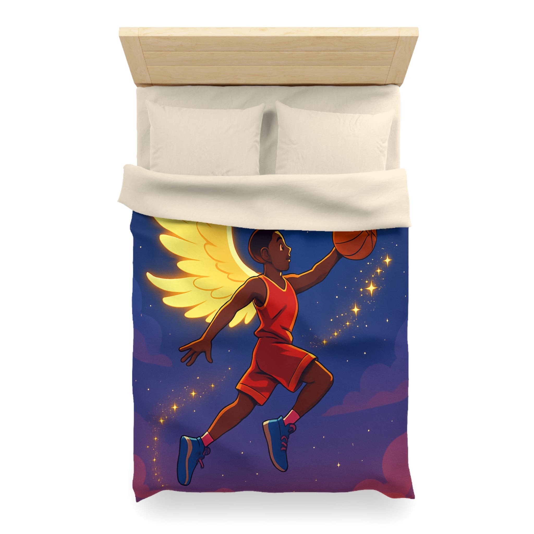 Housse de Couette Unique Baskets d'Ange Volant au Clair de Lune Étoilé