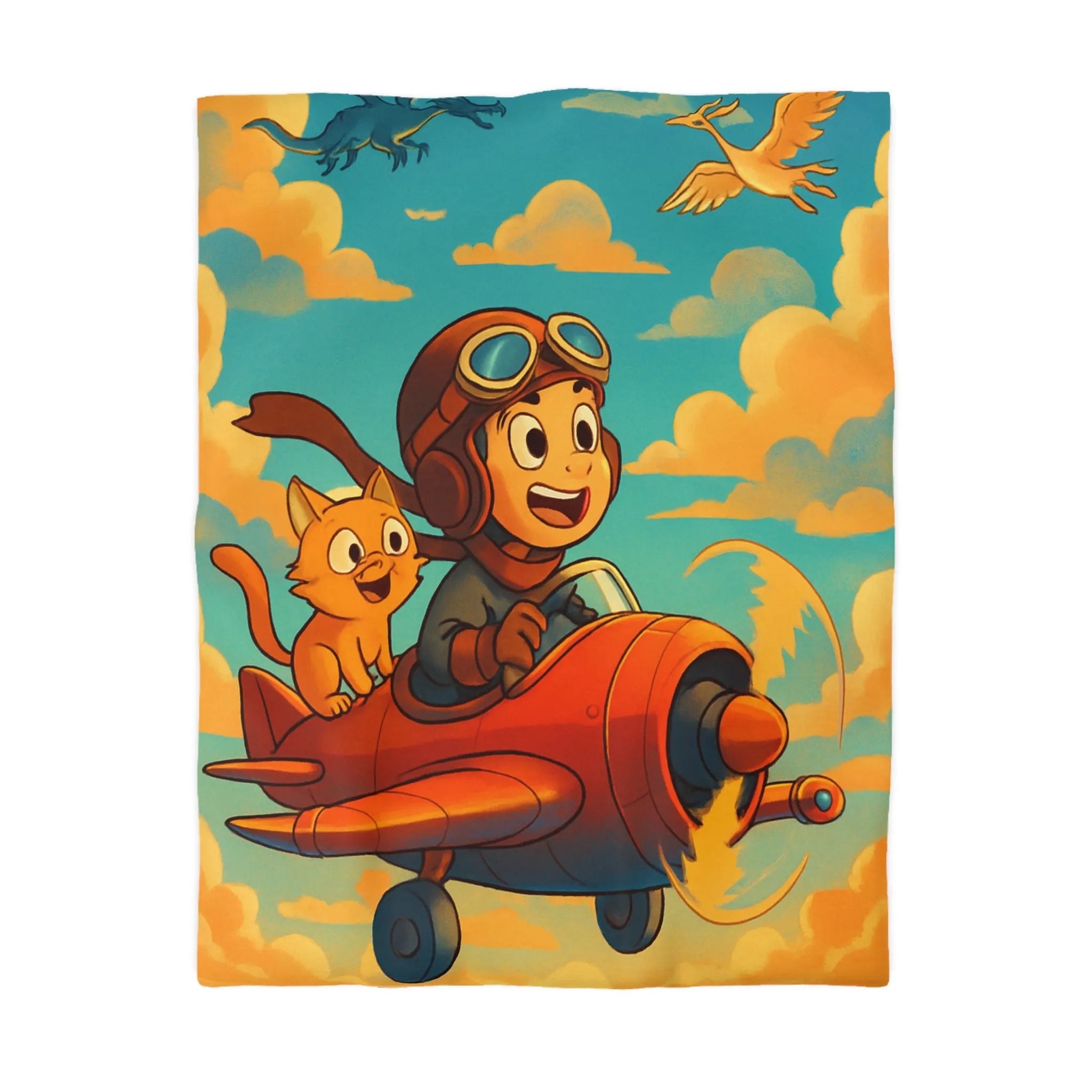 Envolez-vous vers l'aventure avec votre chat dans un ciel magique et coloré