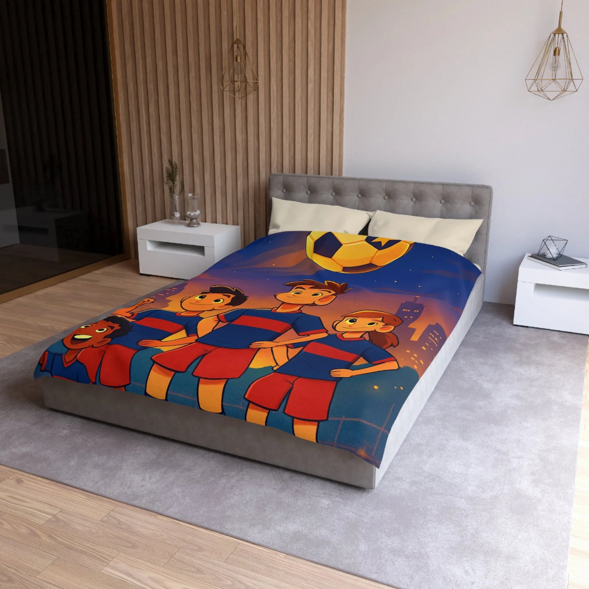 Housse de Couette Enfants avec Équipe de Football et Ballon Étoilé en Soirée